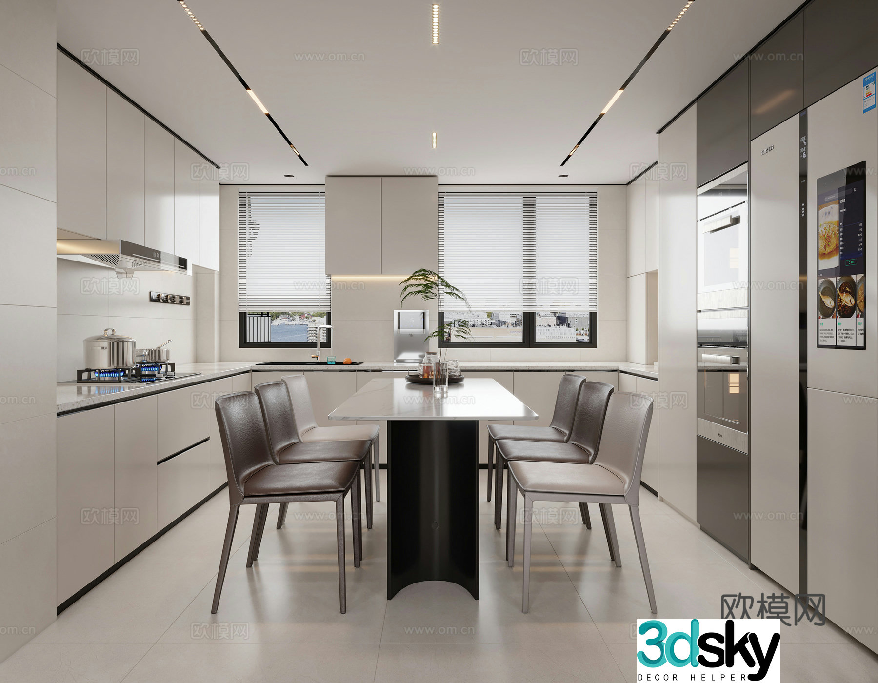 Modern dining room Open kitchen kitchen Western kitchen dining table modern living room simple 3d model