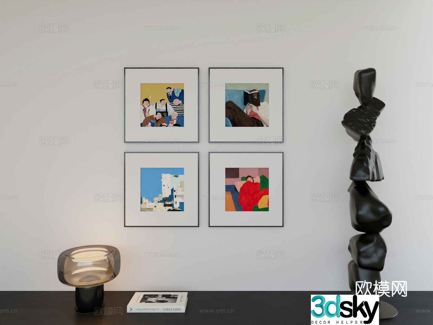 Modern minimalist hanging painting Bauhaus minimalist array hanging painting 3D model