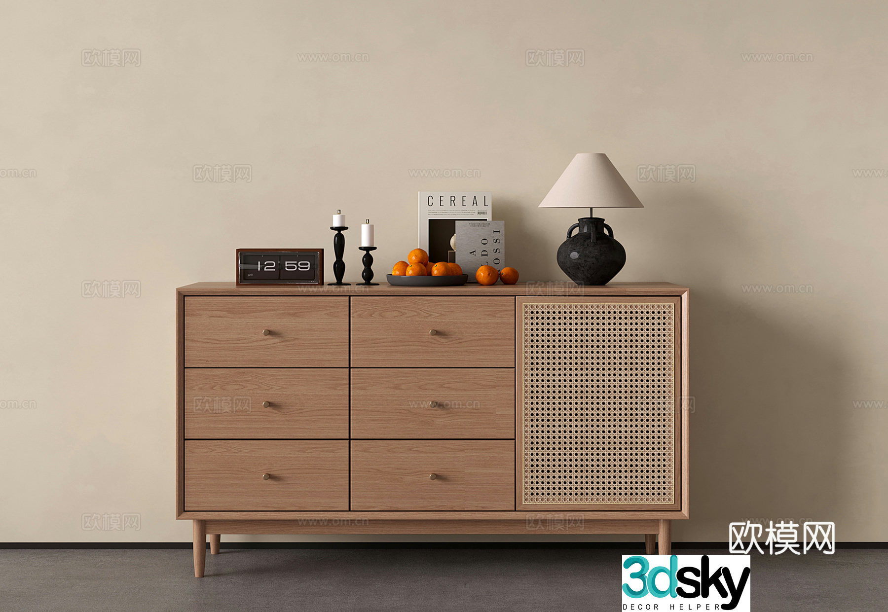 Wasabi Middle Style Decoration Cabinet Side Cabinet Storage Cabinet Side Cabinet 3D Model
