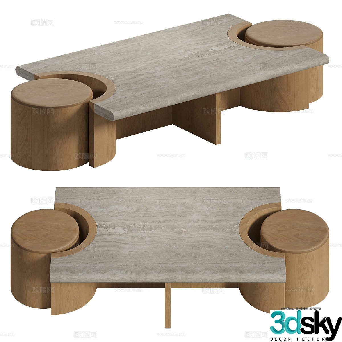3D model of medieval style marble special-shaped coffee table