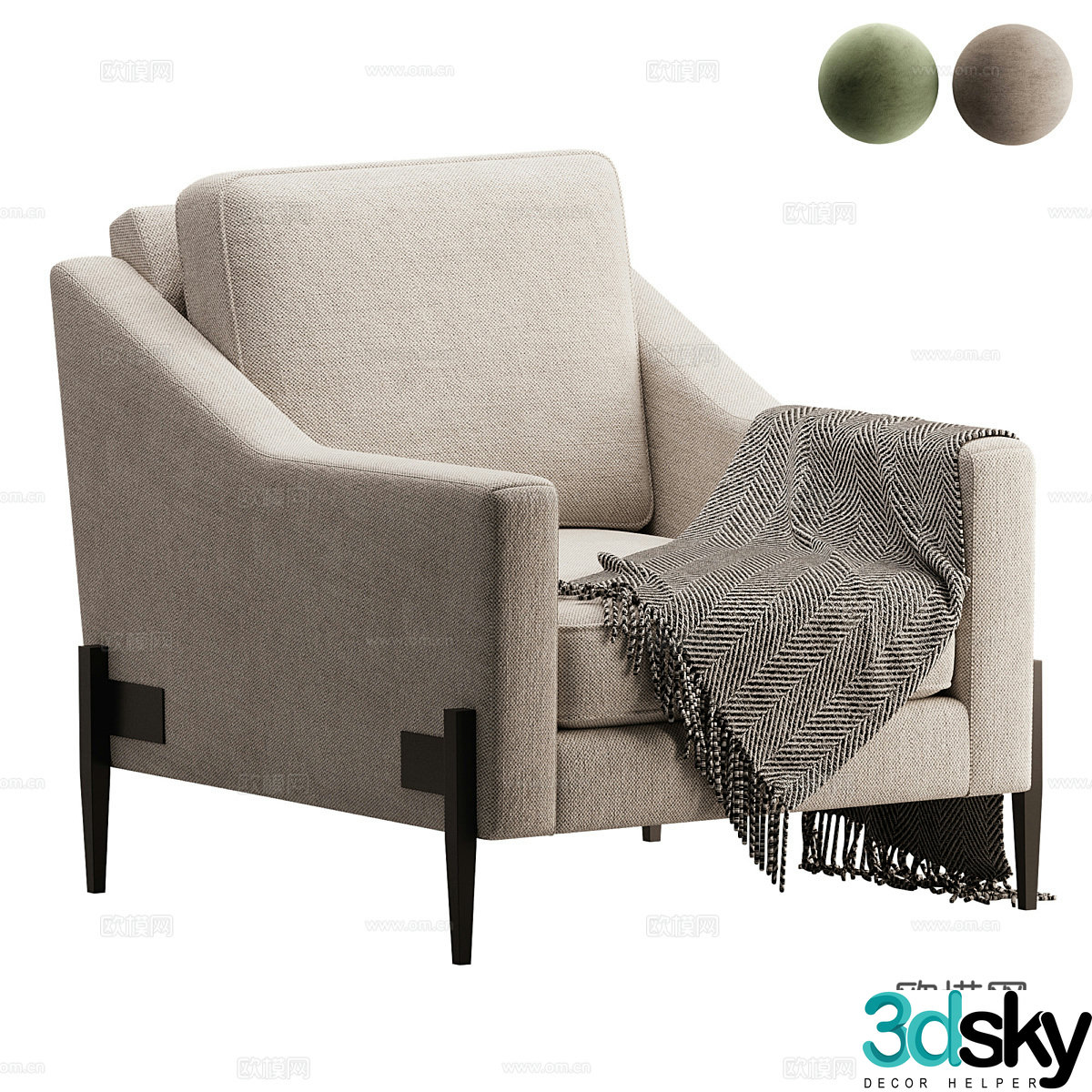 Modern light luxury fabric armchair 3d model