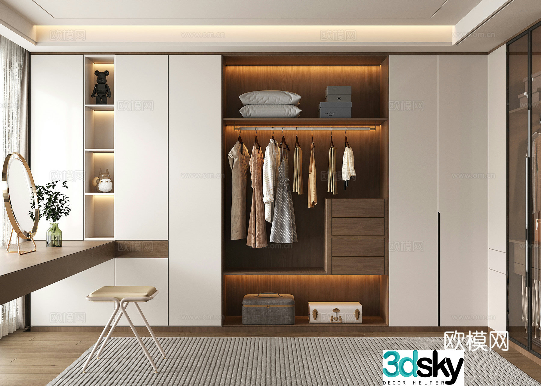 Modern simple cloakroom dressing table L-shaped cloakroom corner cloakroom walk-in cloakroom 3d model