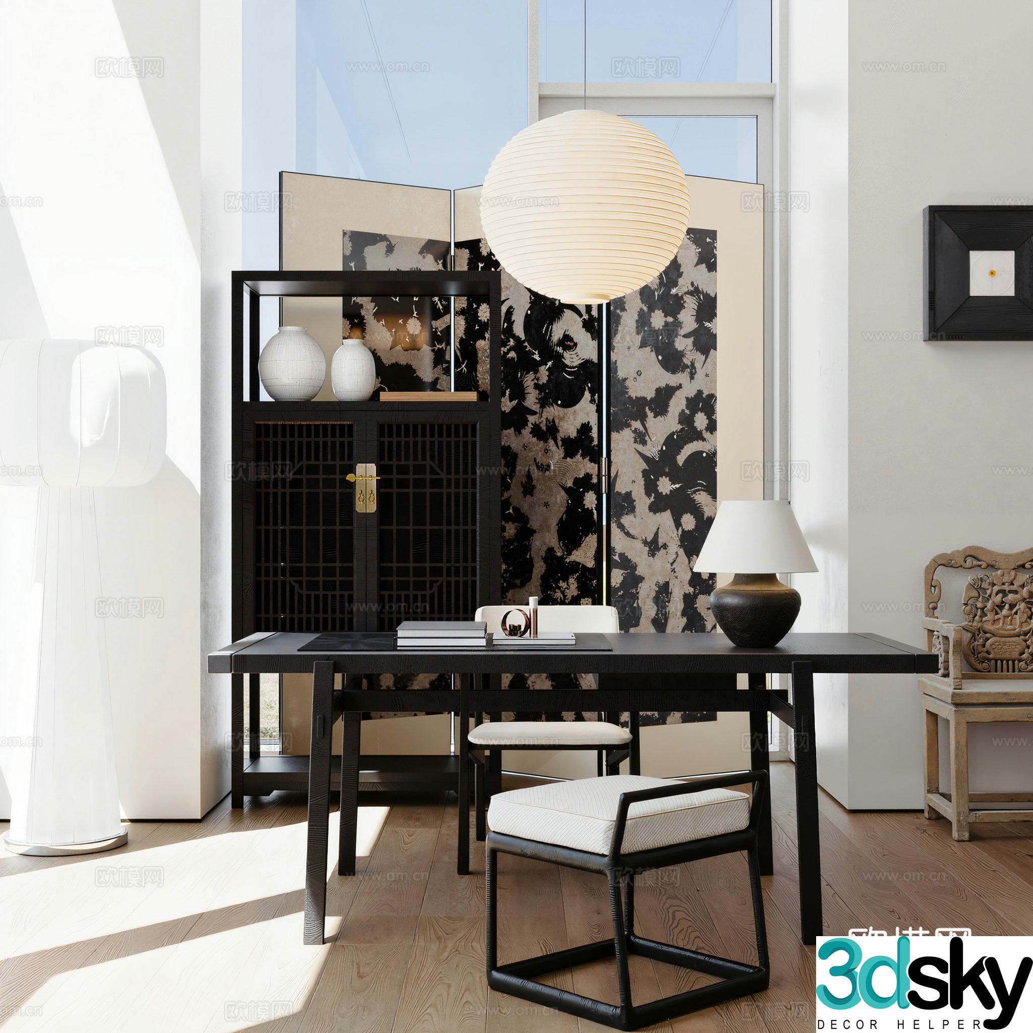 New Chinese style study room 3D model