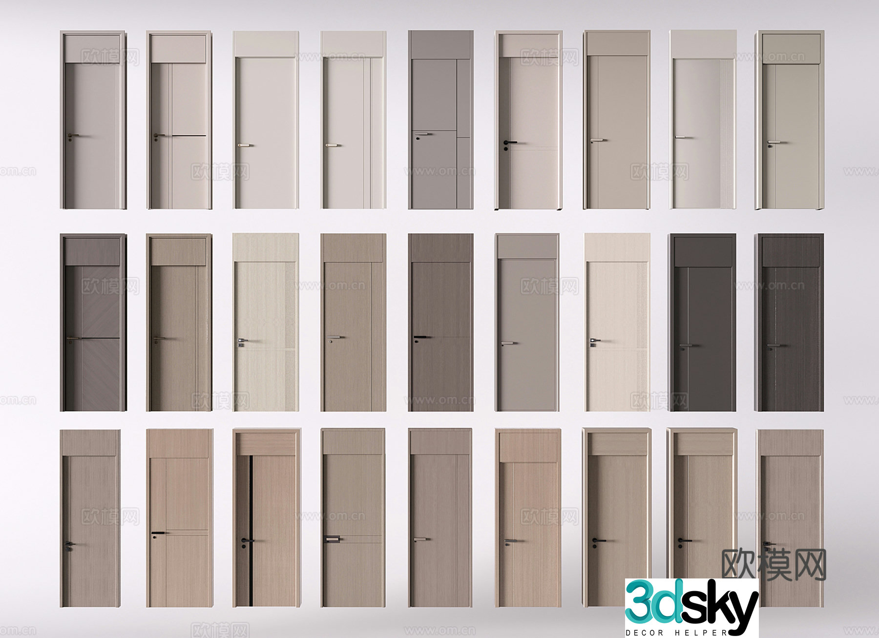 Modern door combination collection swing door single-open door bedroom door interior door 3d model