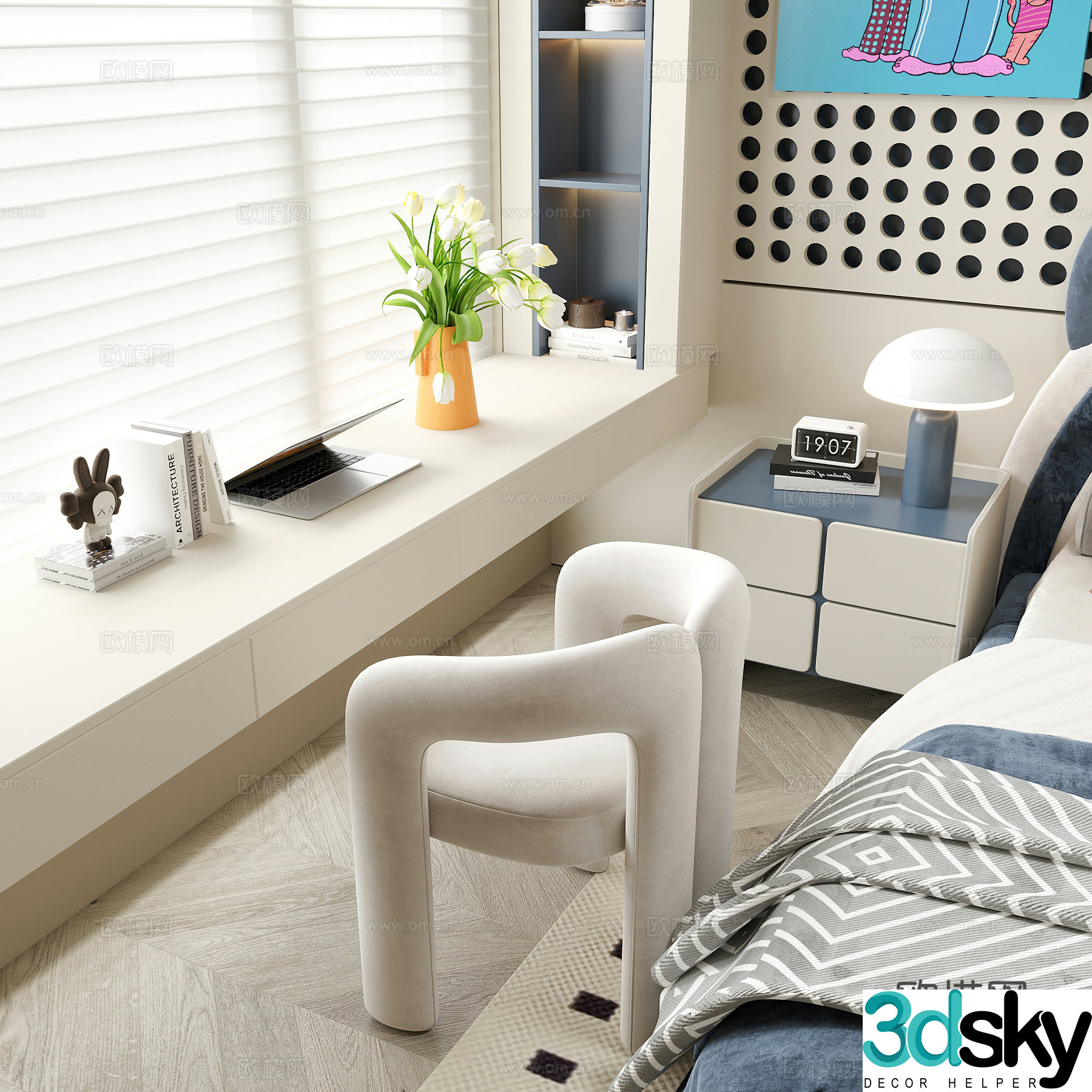 Modern bedroom desk and chair children’s desk and chair 3d model