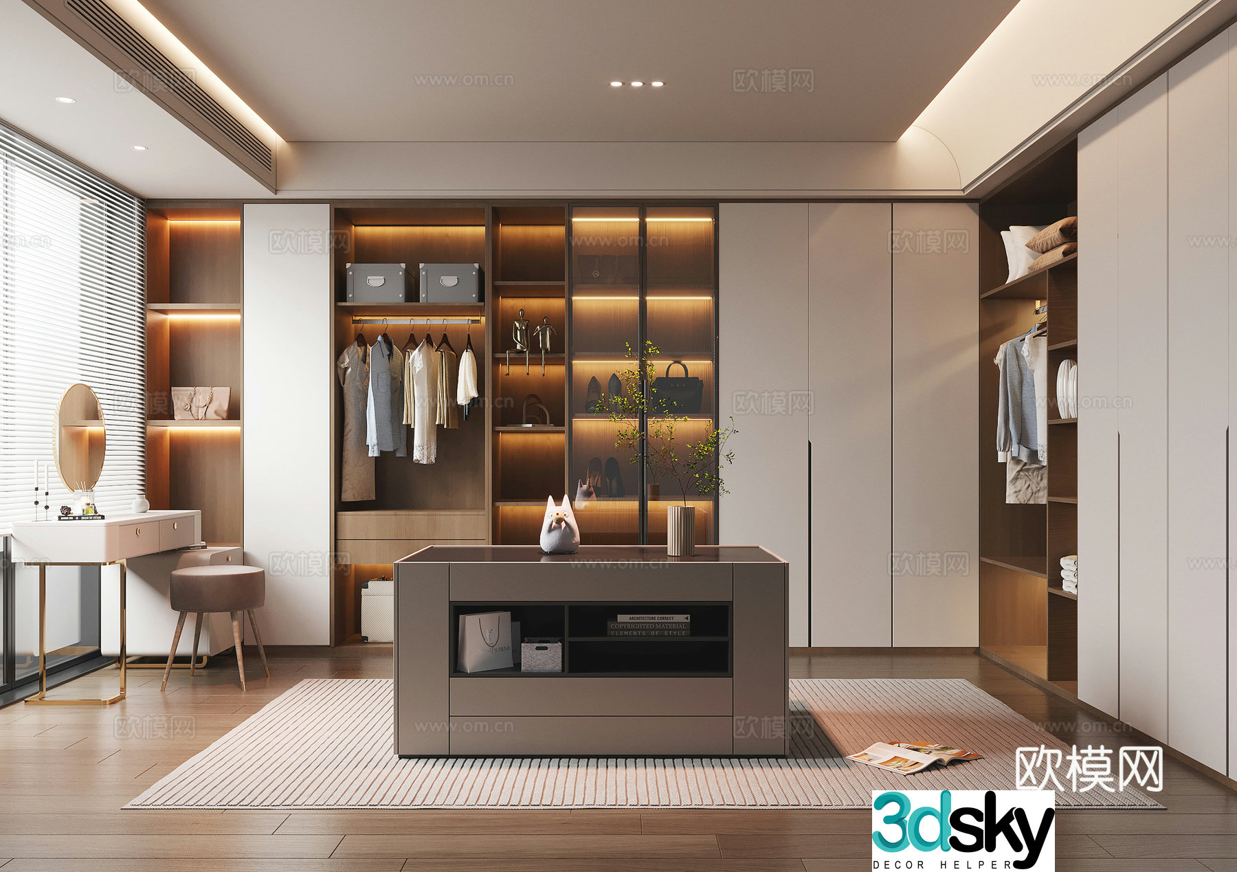 Modern simple cloakroom dressing table L-shaped cloakroom corner cloakroom walk-in cloakroom 3d model