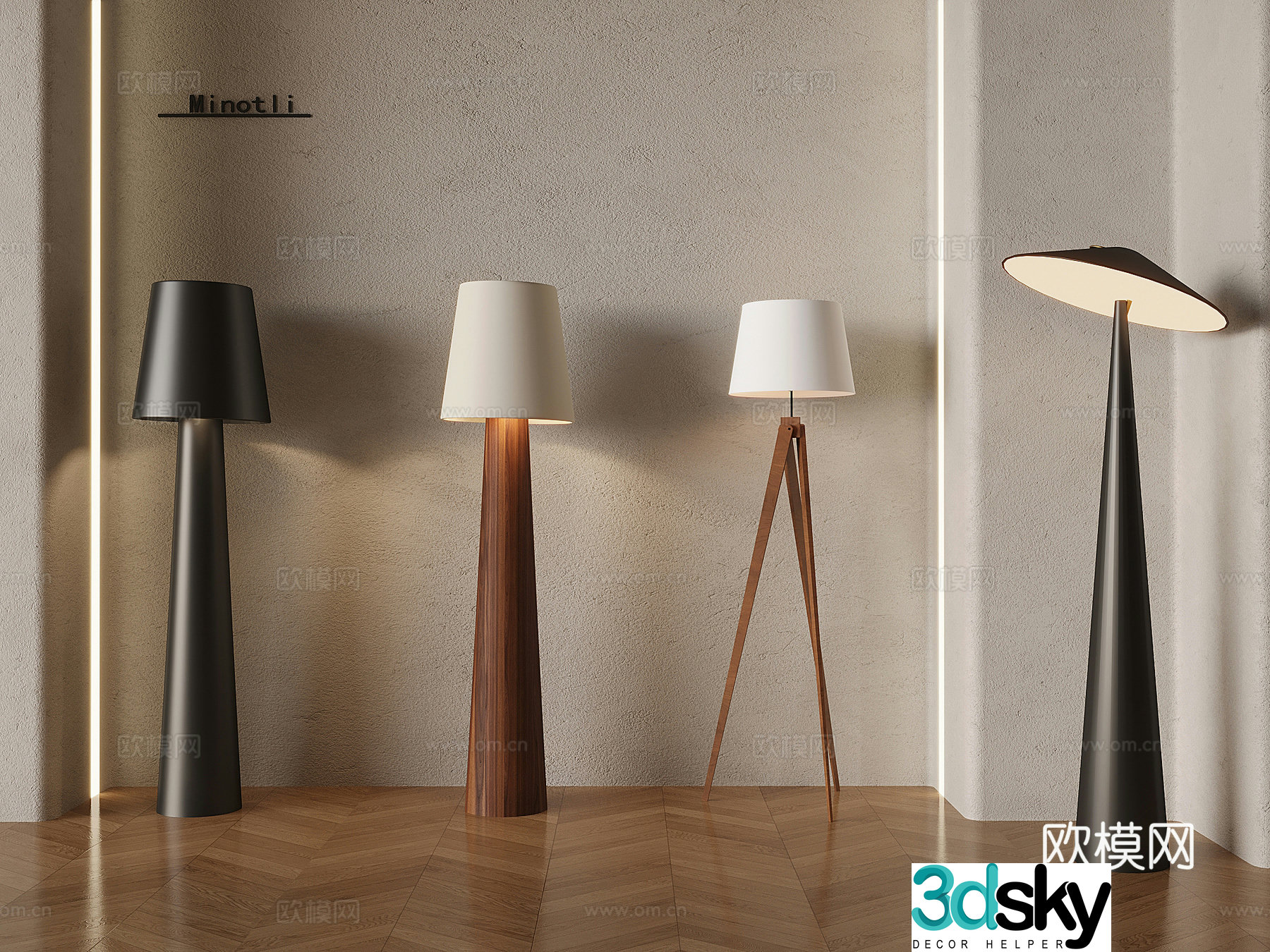 Middle-aged solid wood floor lamp study art floor lamp Italian style aura aura 3D model