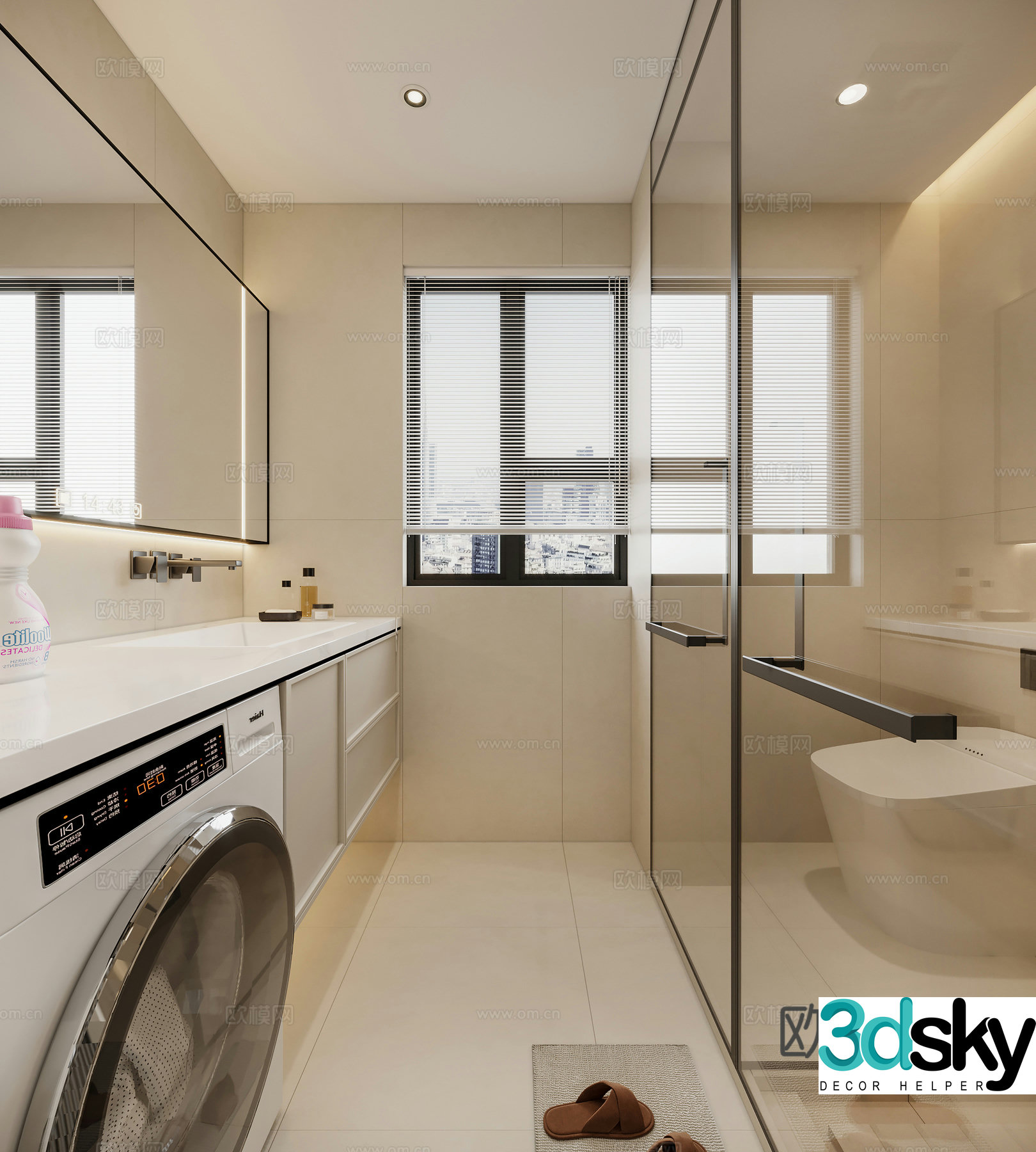 Modern creamy bathroom 3d model
