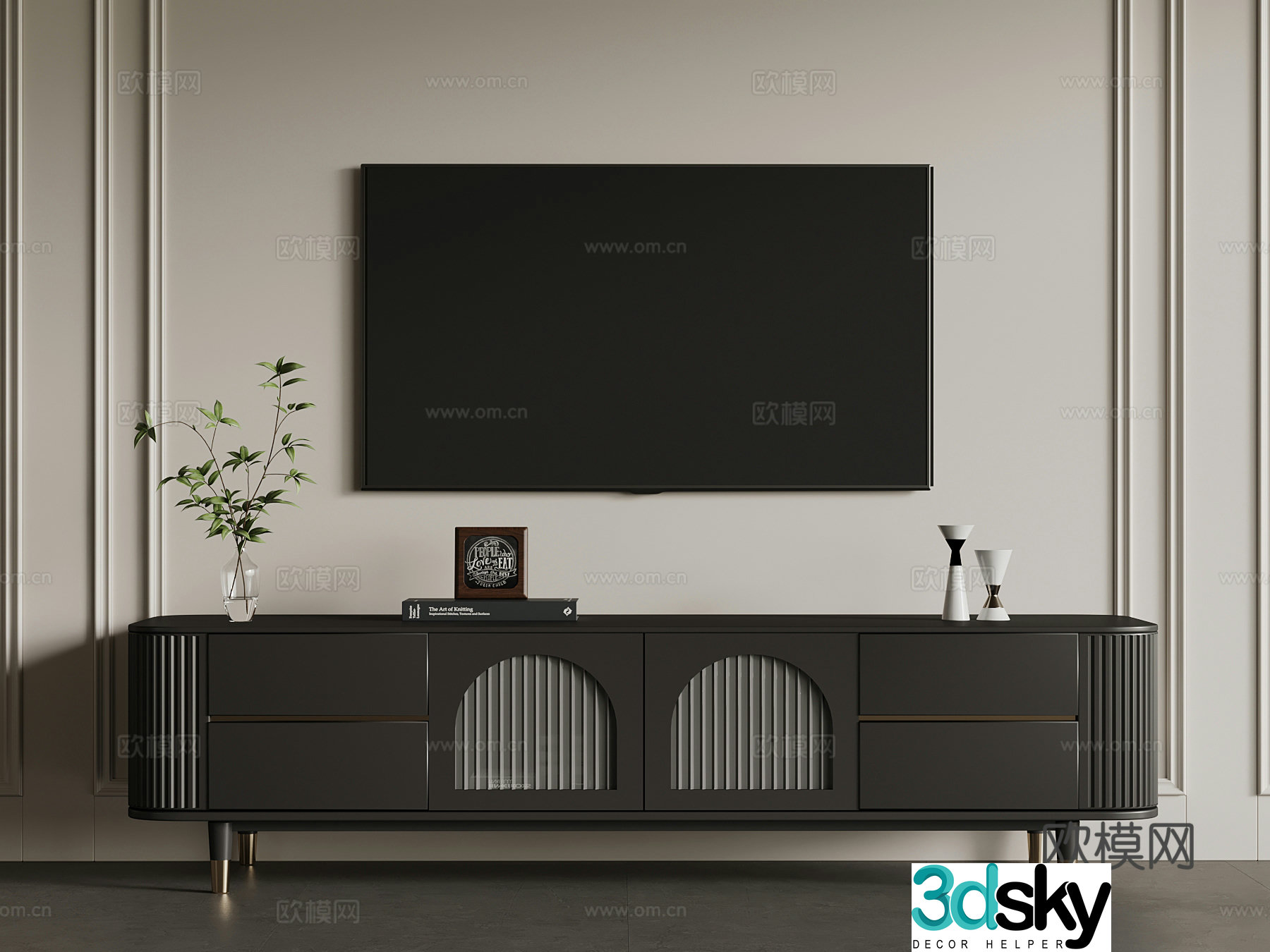 French TV cabinet wall-mounted TV decorative ornaments 3D model