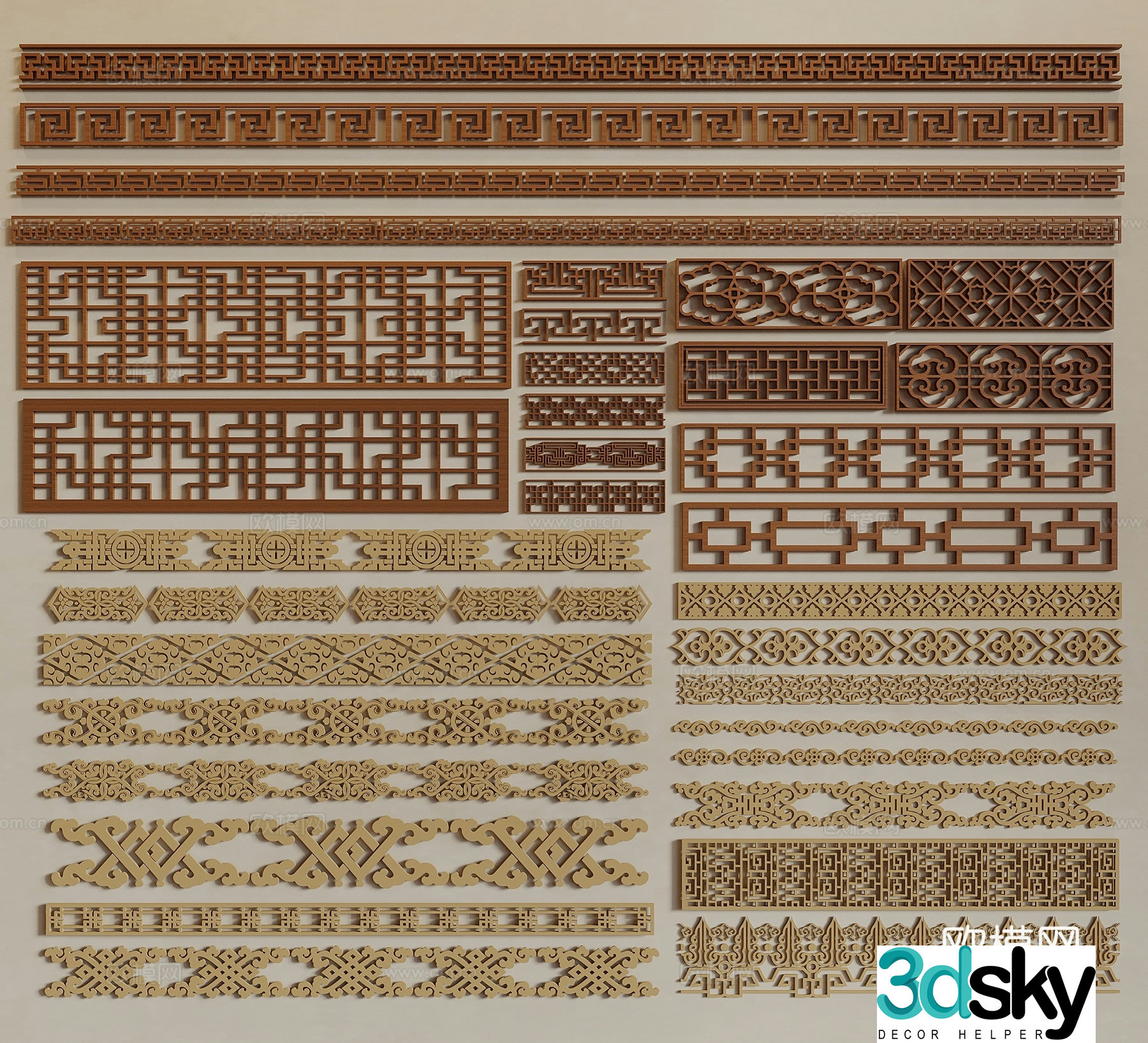 Song style new Chinese style carving paper pattern antique waistline pane corner flower circle pattern lace flower 3d model