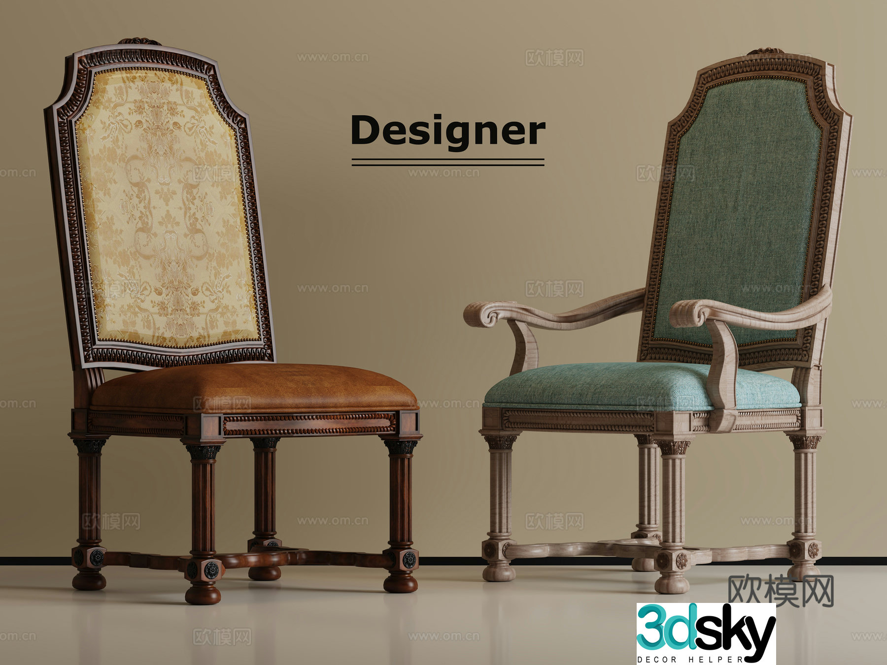 American single chair dining chair 3d model