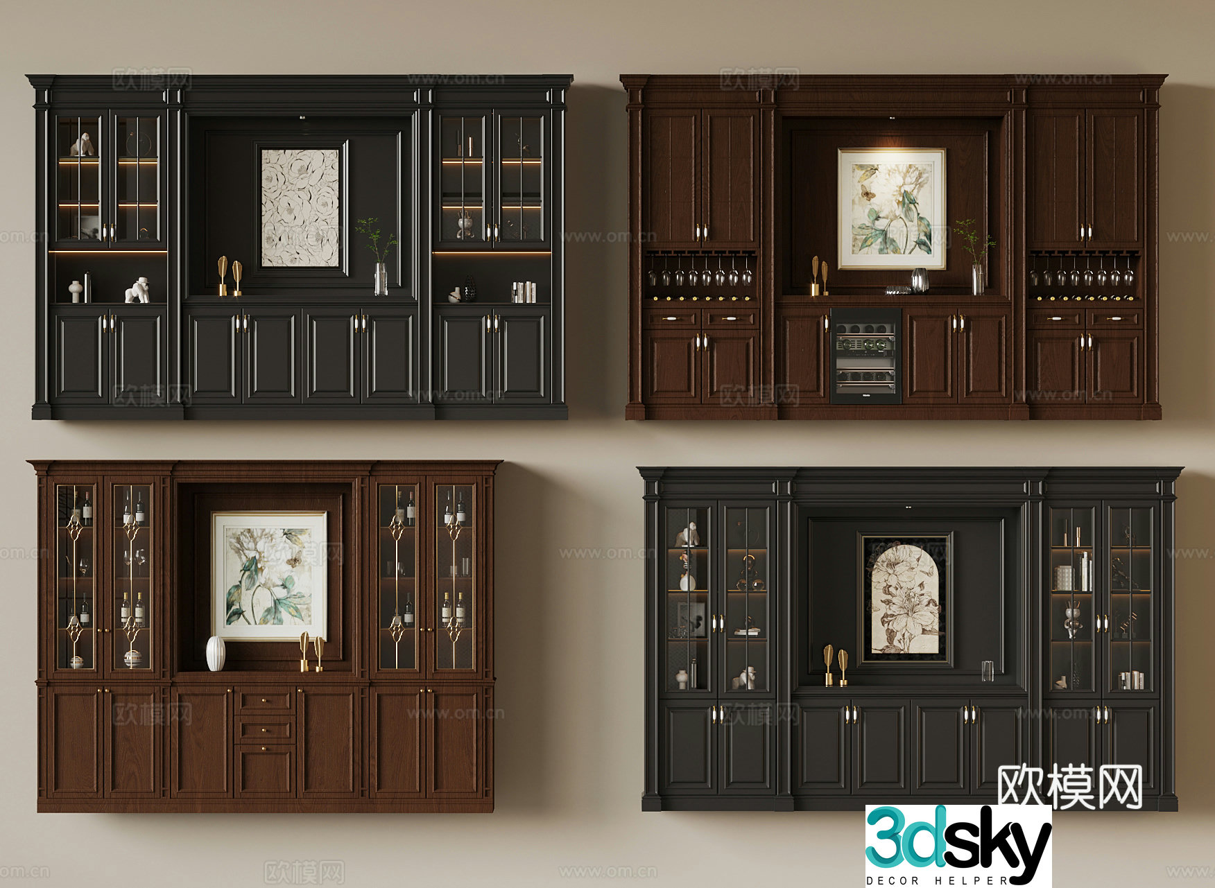 American medieval style wine cabinet bookcase 3d model