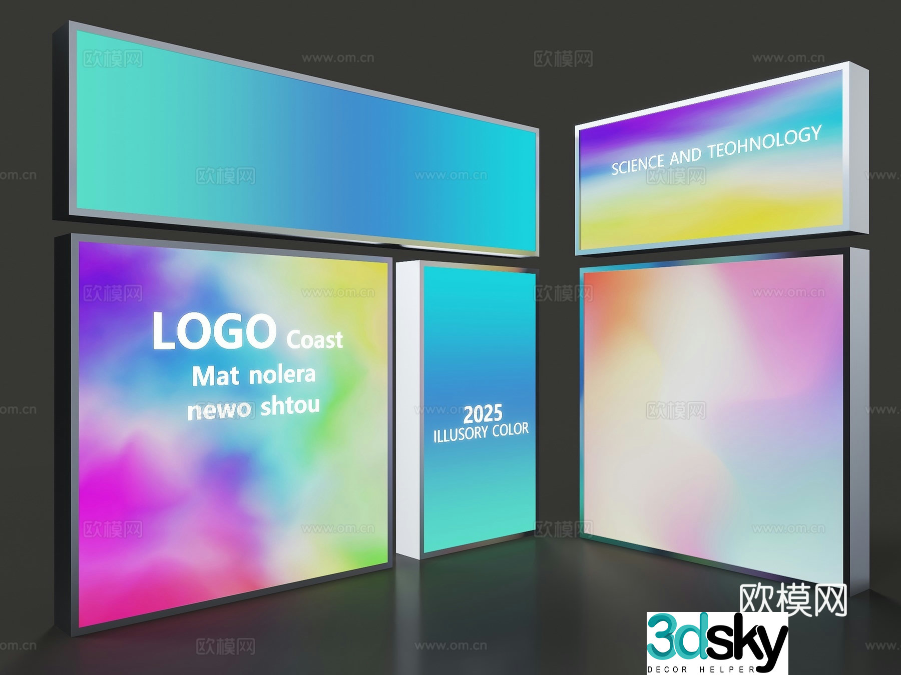 Modern beauty Chen Internet celebrity photo check-in neon lights gradient neon lights gradient light box color light 3d model