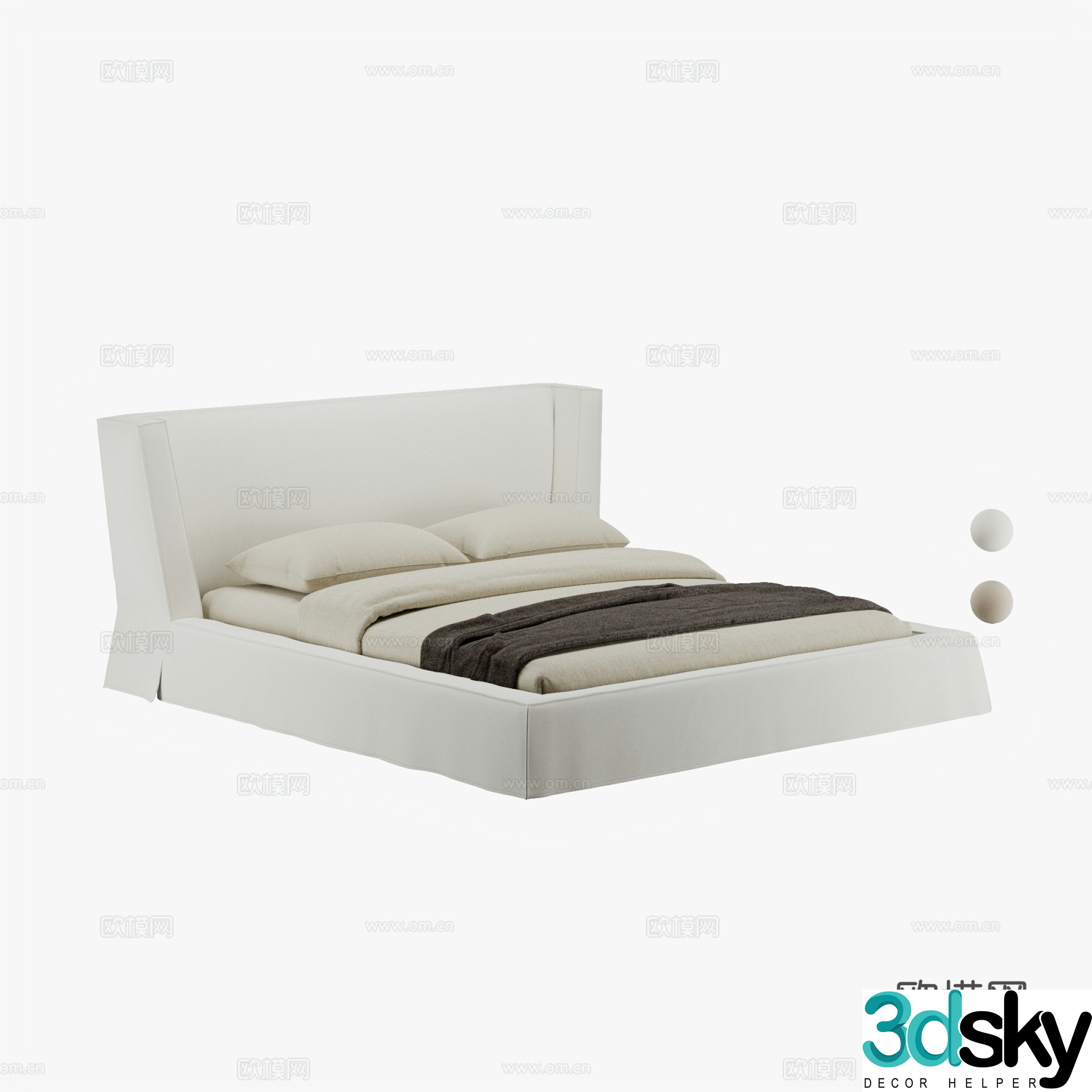 Deyi Fang Zun Bed Double Bed 3D Model