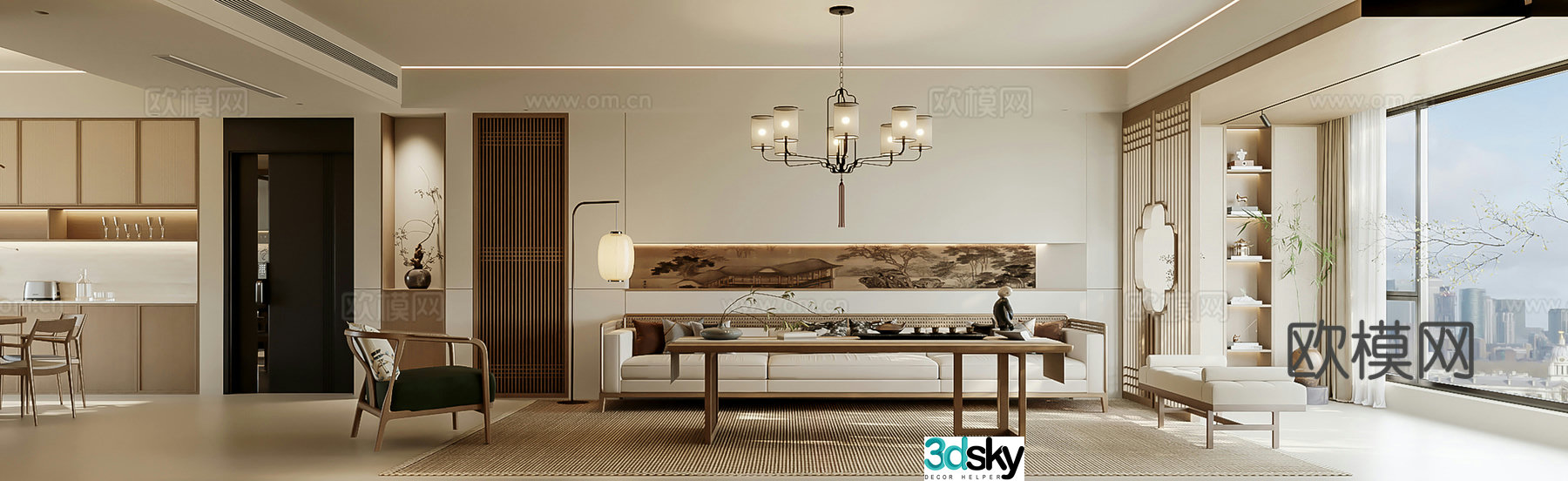 Song style living restaurant Song style aesthetics New Chinese style living restaurant Zen 3D model