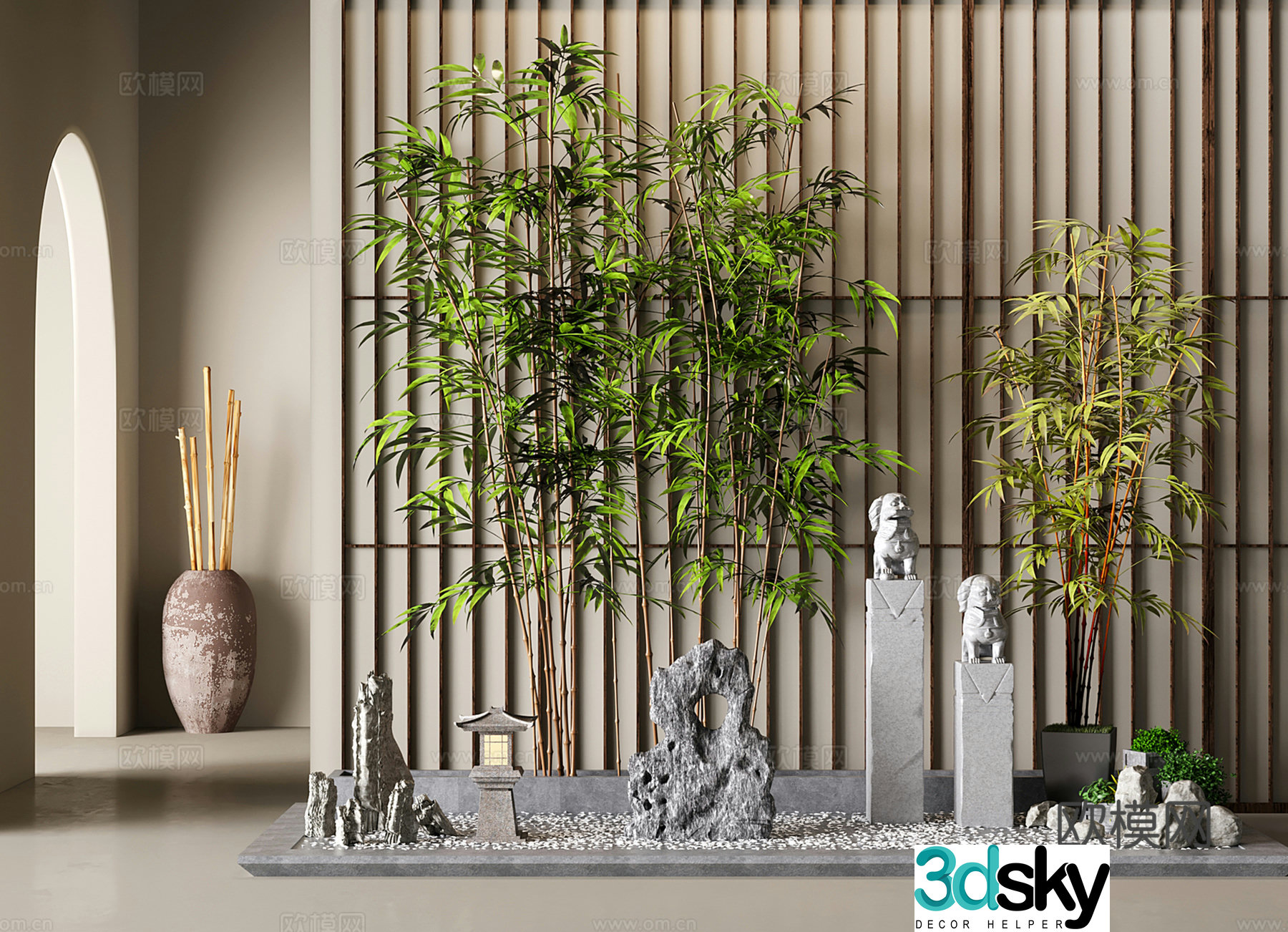 New Chinese landscape sketch stone rockery pillar horse leash pile 3D model