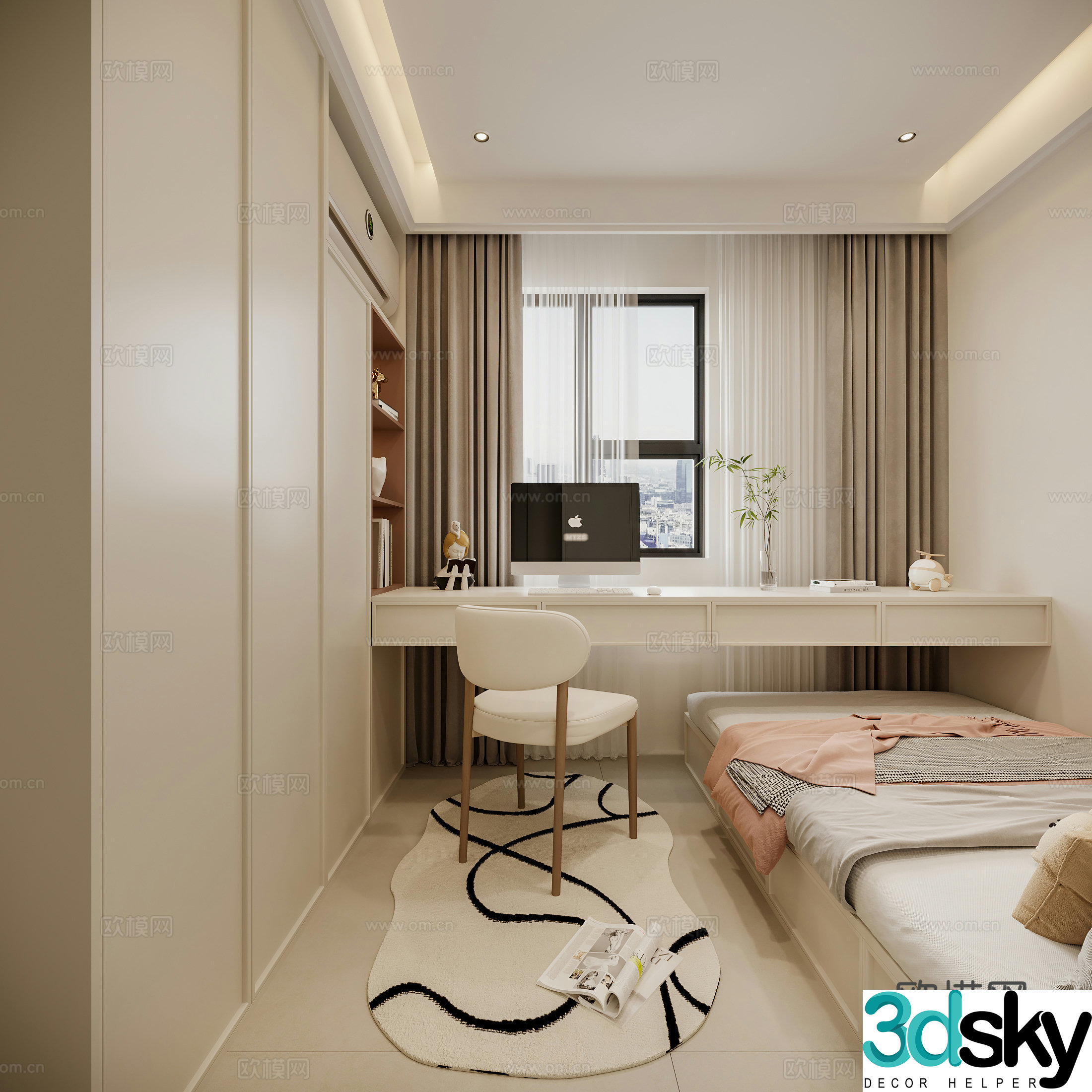 Modern daughter room tatami bedroom 3d model