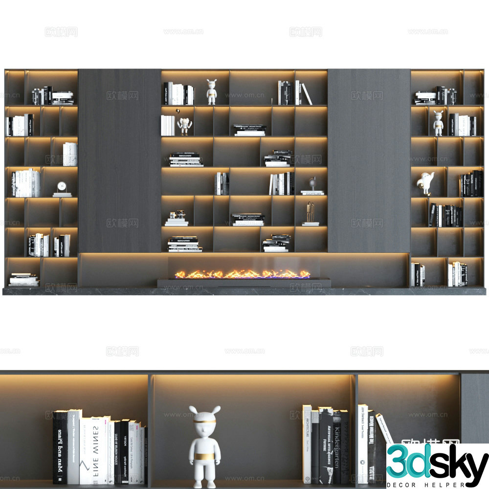 Modern bookcase Combination bookcase Study room bookcase Full wall bookcase Italian bookcase 3D model
