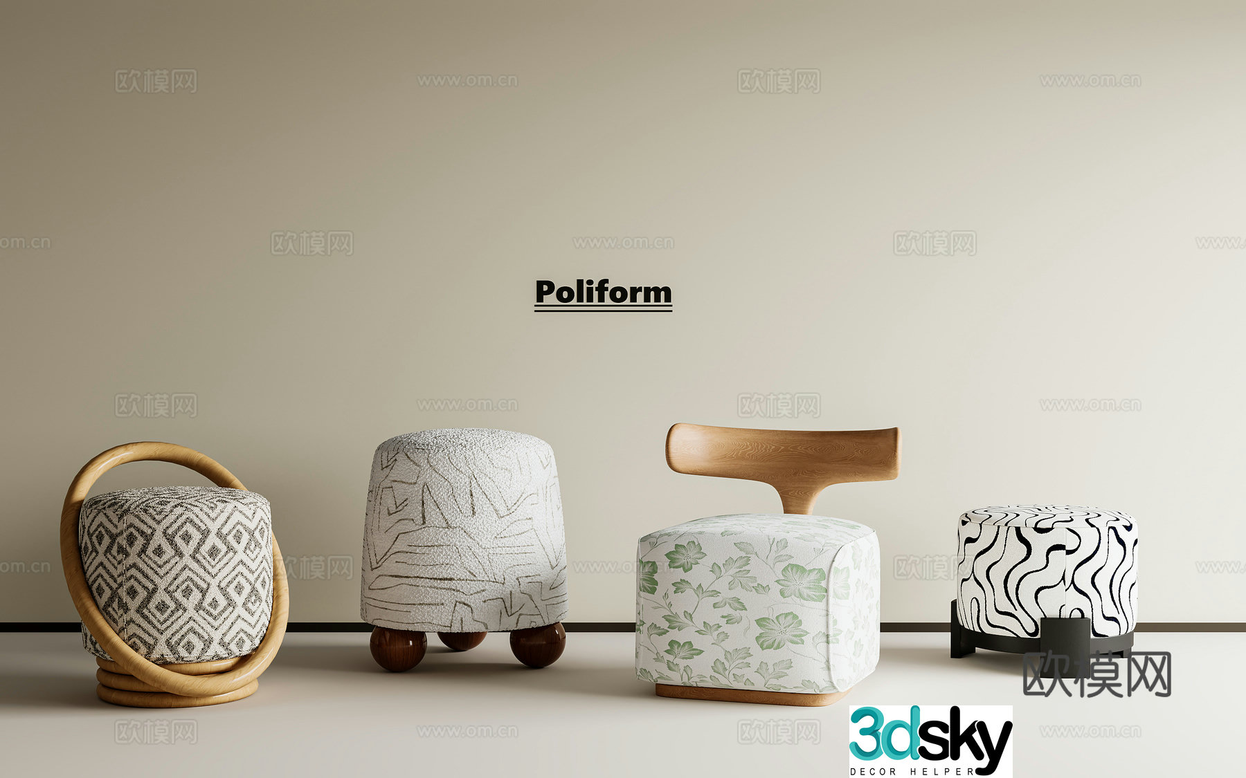 French stool medieval stool round stool makeup stool small stool shoe changing stool 3D model