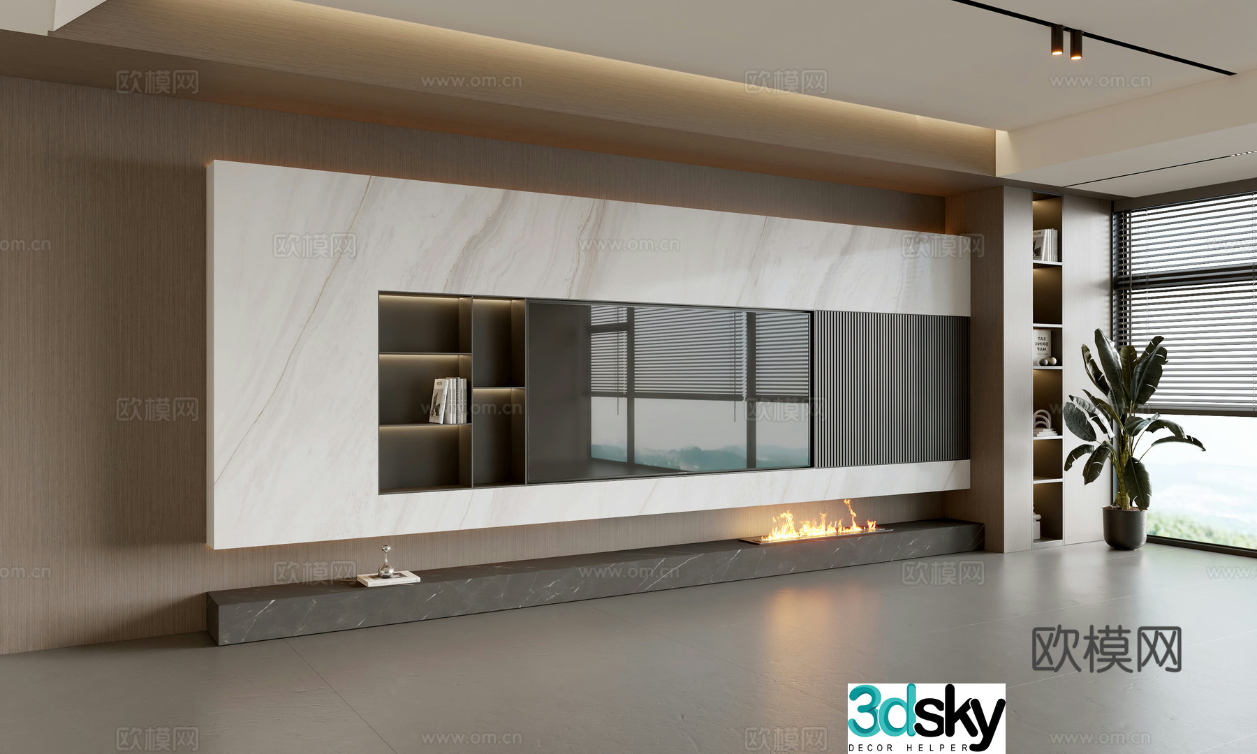 Modern TV background wall modern ornament TV cabinet balcony cabinet living room cabinet wood veneer background 3d model