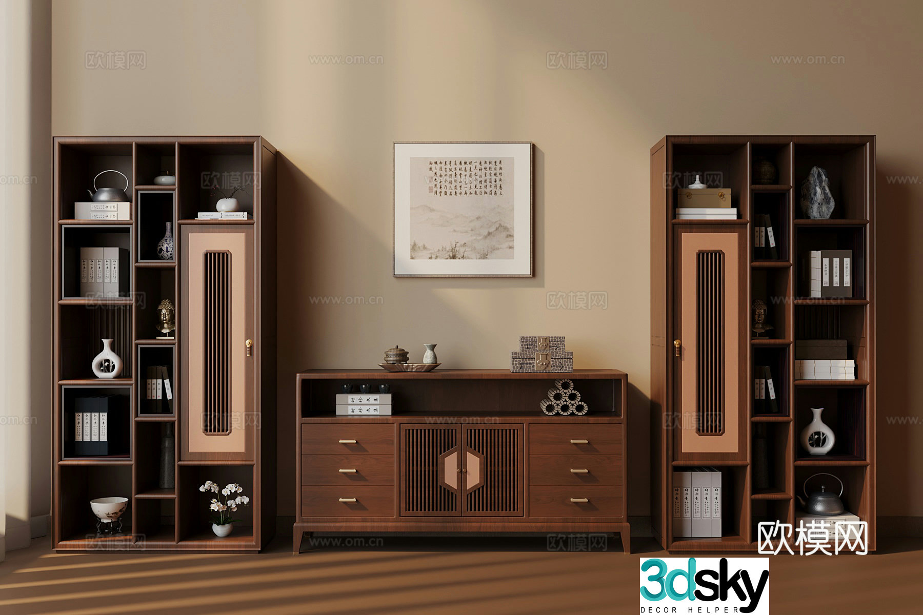 New Chinese style antique shelf storage shelf accessories ornaments 3D model