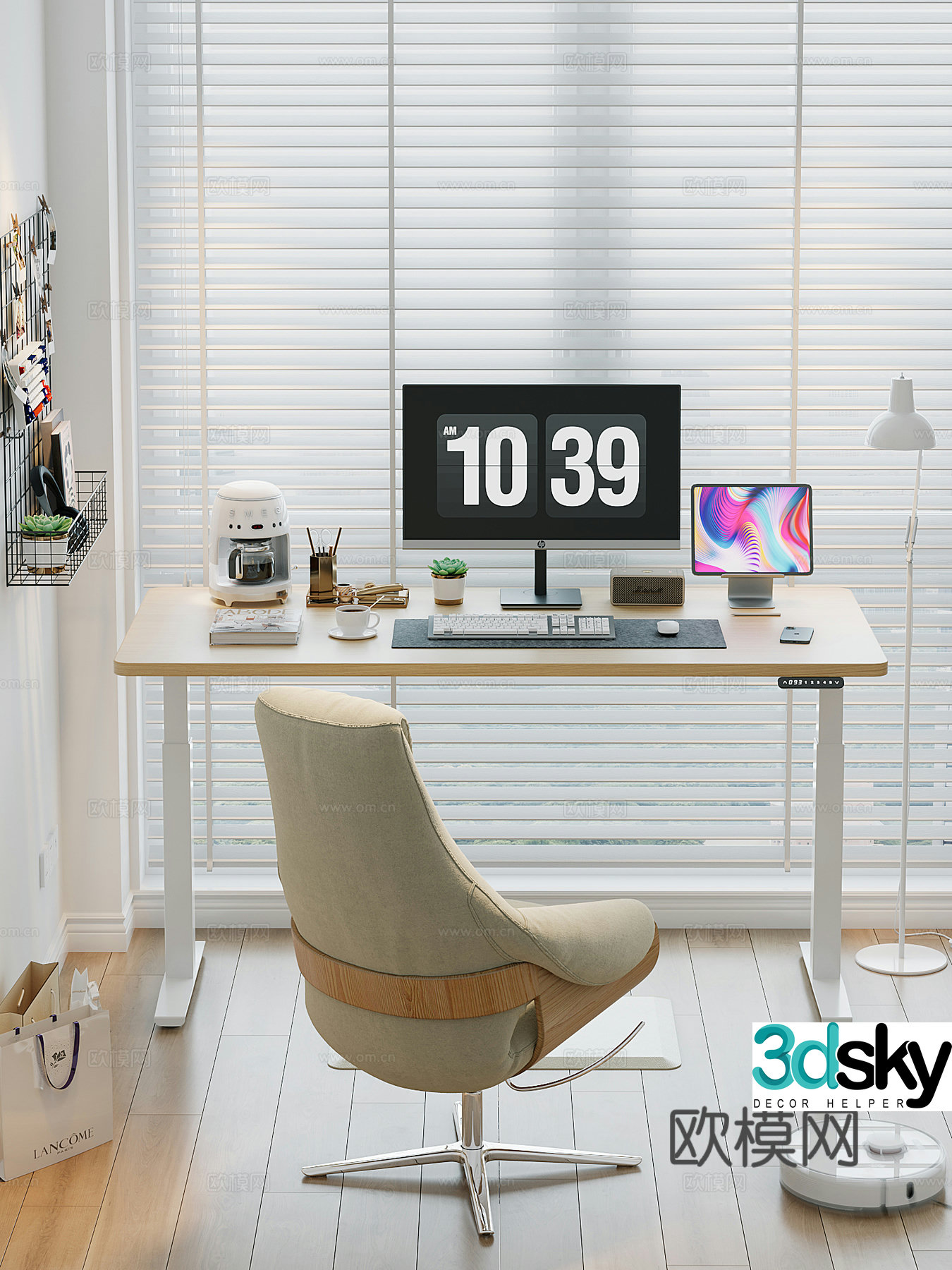 Study room electric lifting table sofa chair 3d model