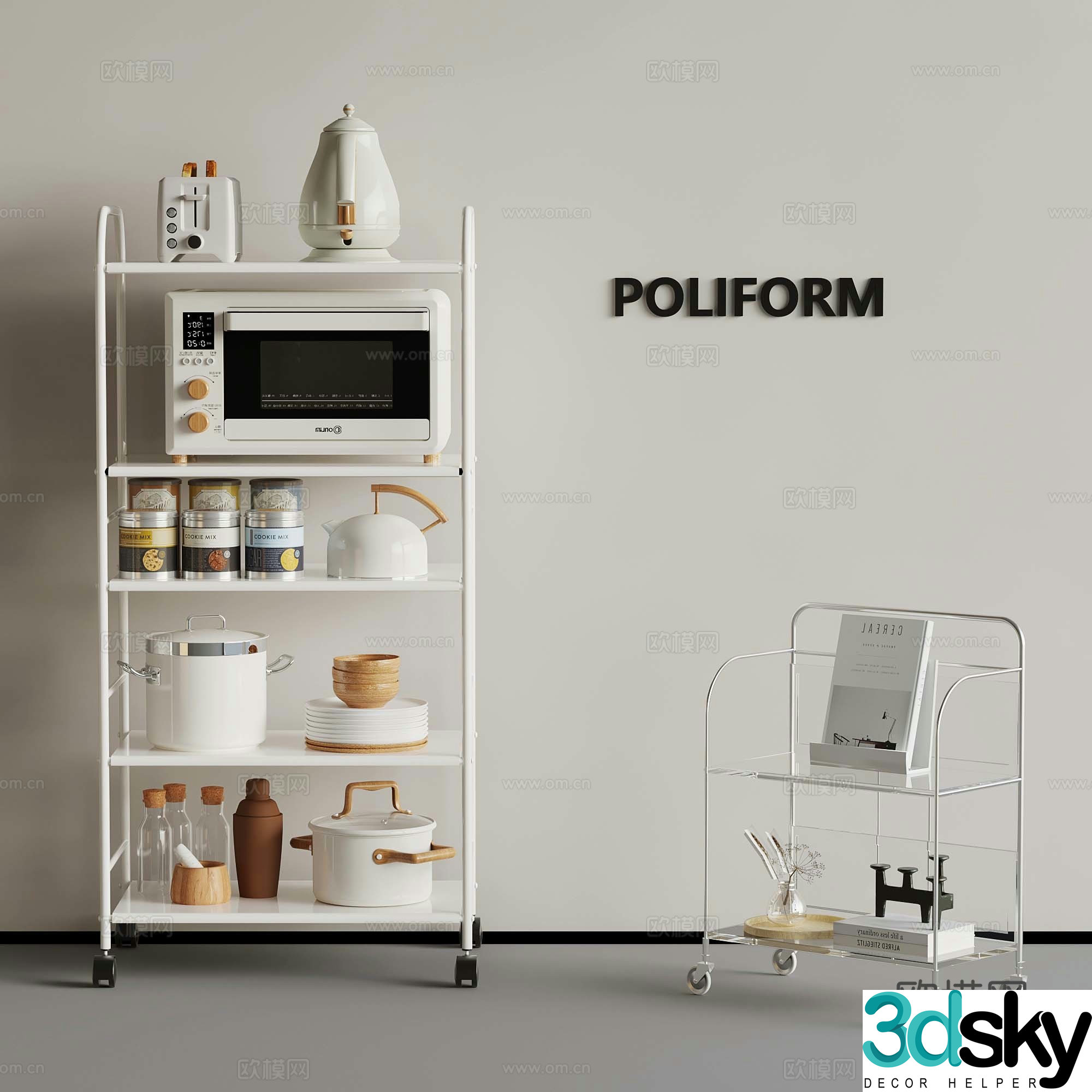 Modern storage racks carts appliances kitchenware 3d model