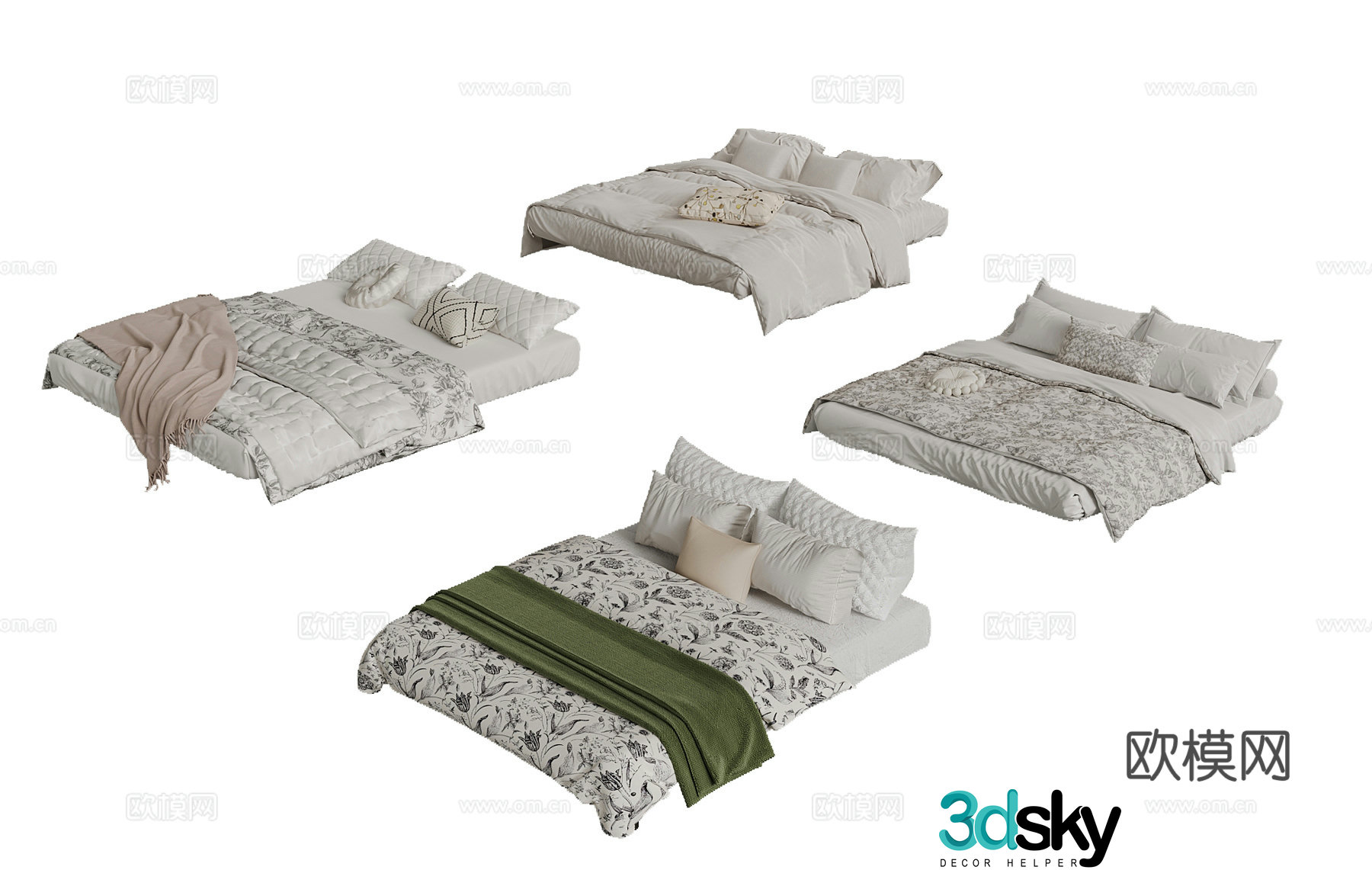 French bedding double bed sheet quilt 3d model