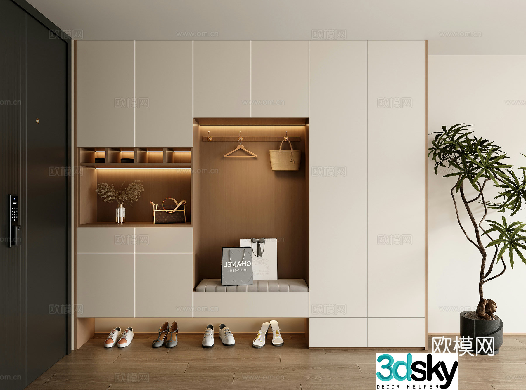 Modern cream style shoe cabinet entrance shoe cabinet decorative shoe cabinet partition shoe cabinet 3D model