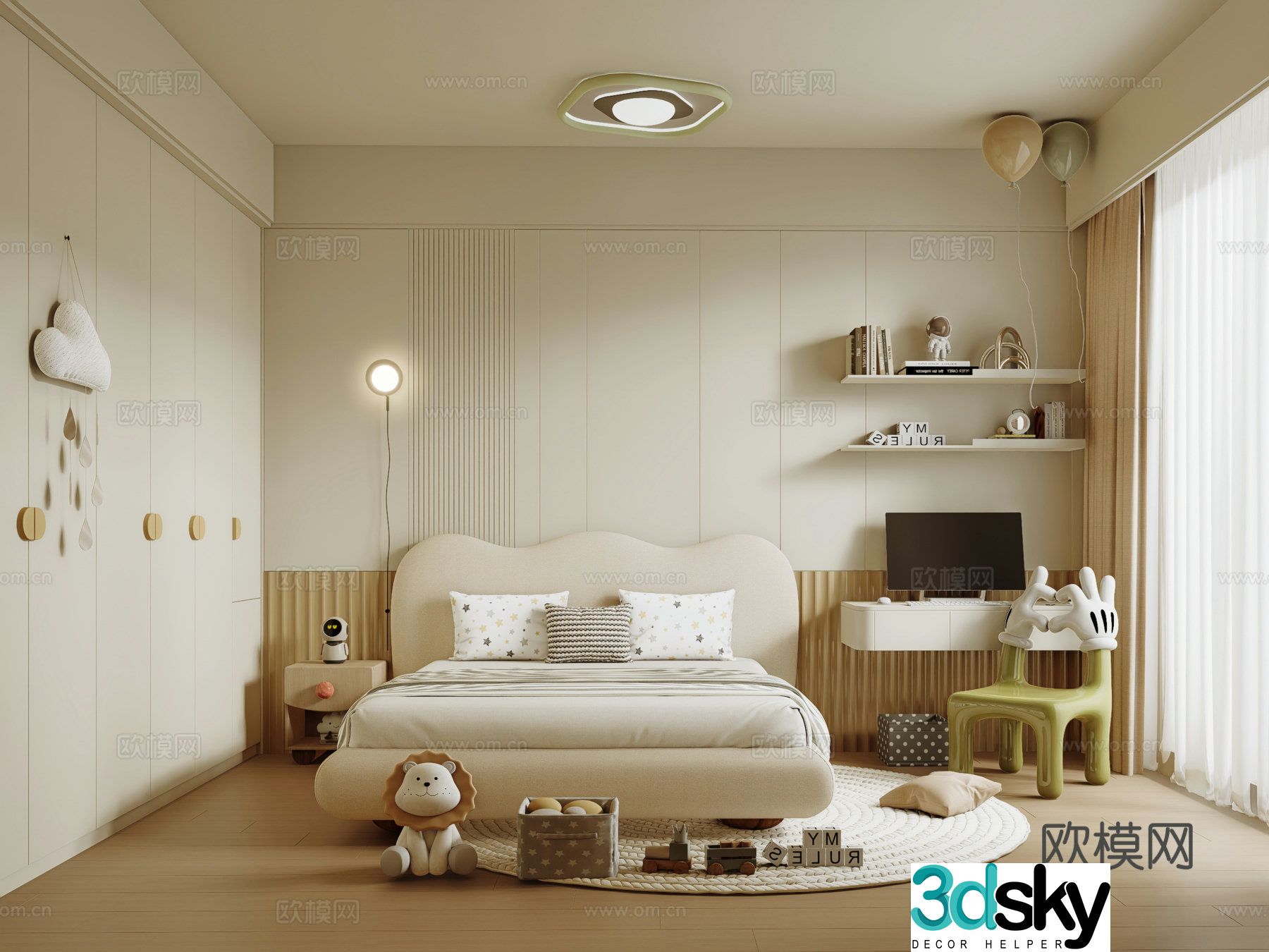 Modern Cream Girl Room Children’s Room 3D Model