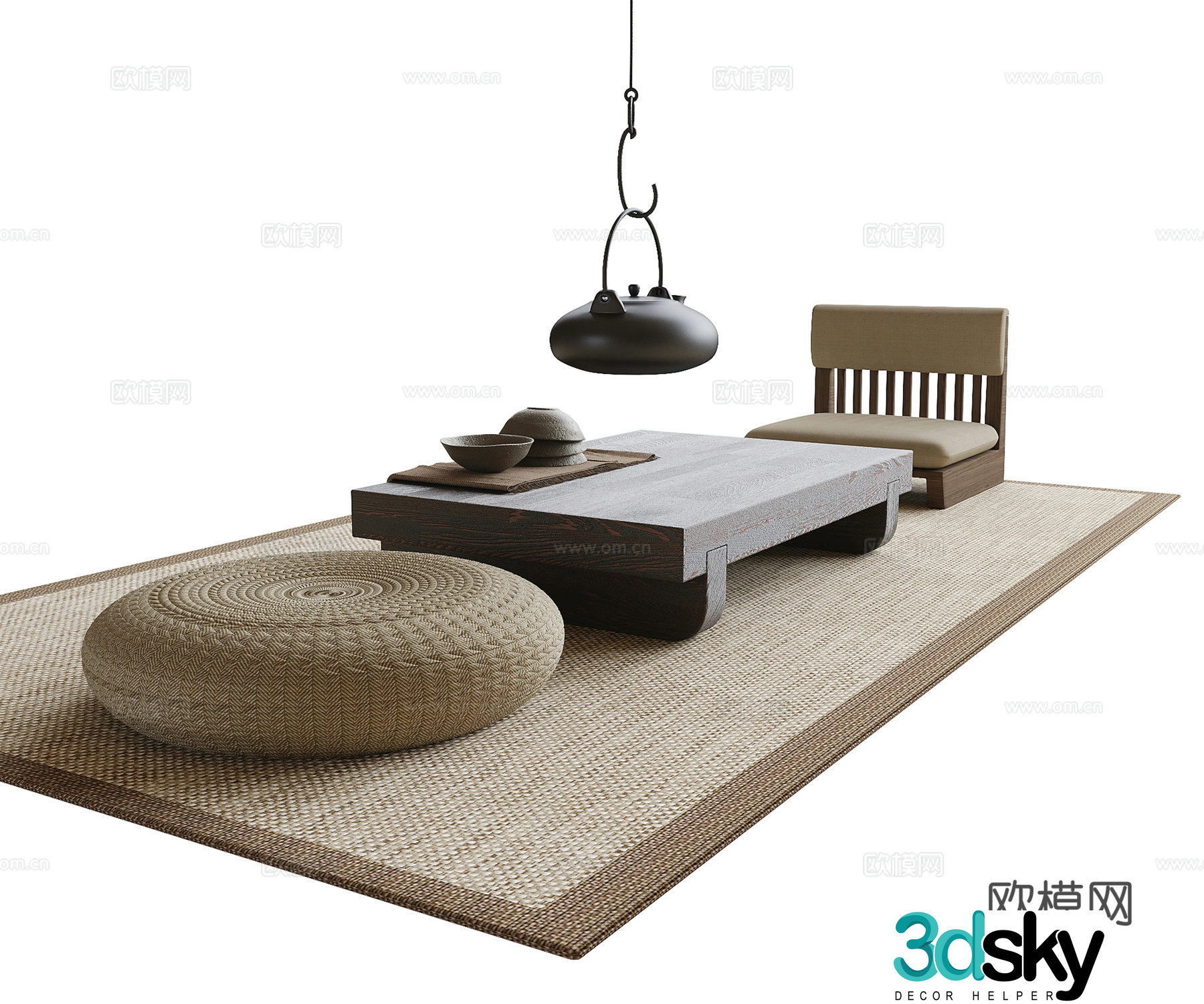 Modern tatami tea table and chair cushion tea chair 3d model