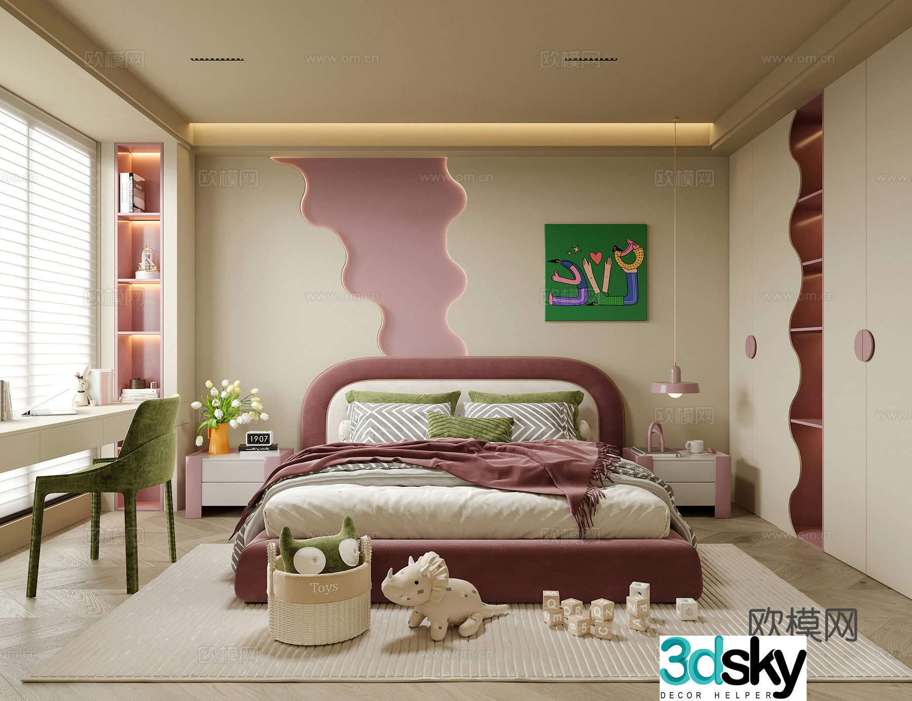 Modern girl room daughter room children room children’s bed 3d model