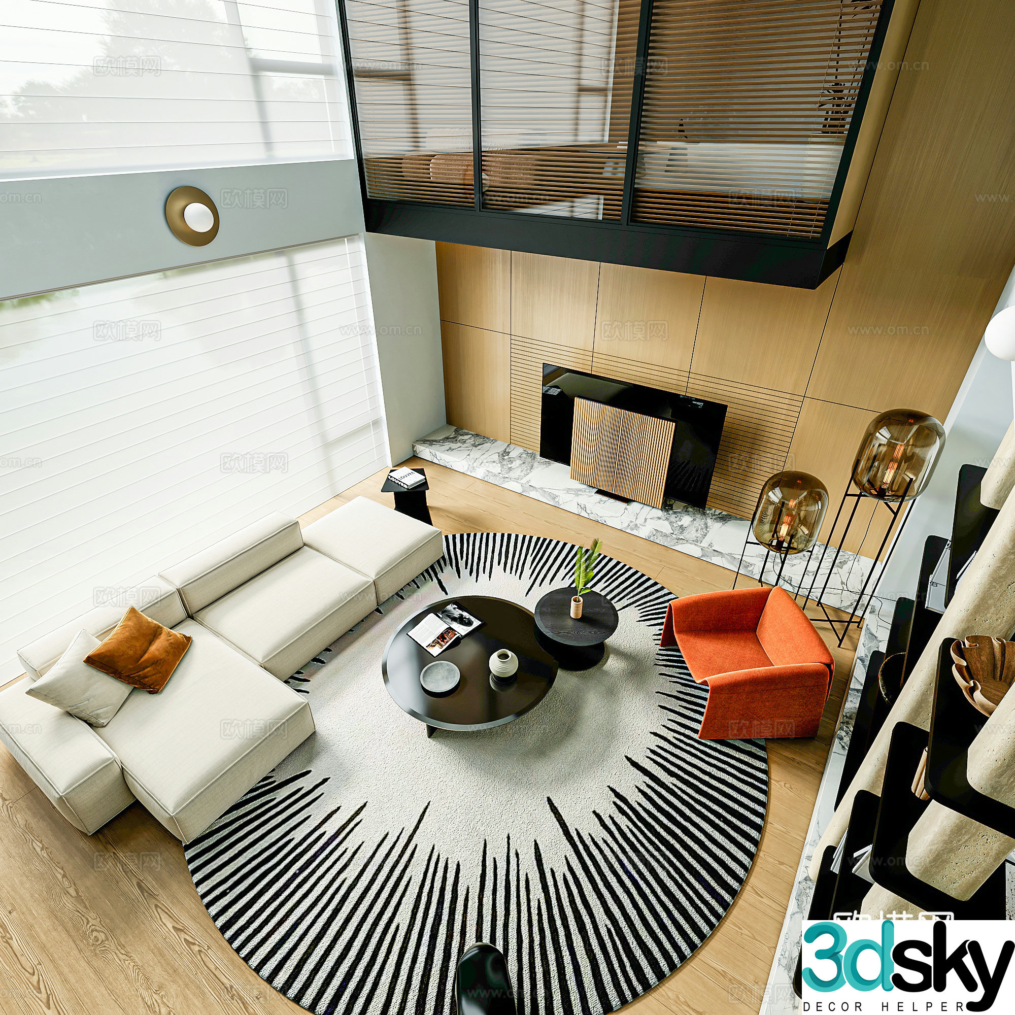 Modern Italian villa living room Modern era empty living room Minotti furniture B&O TV 3d model