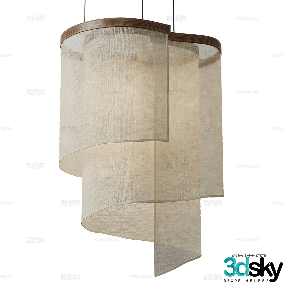 New Chinese style light luxury fabric chandeliers 3D model