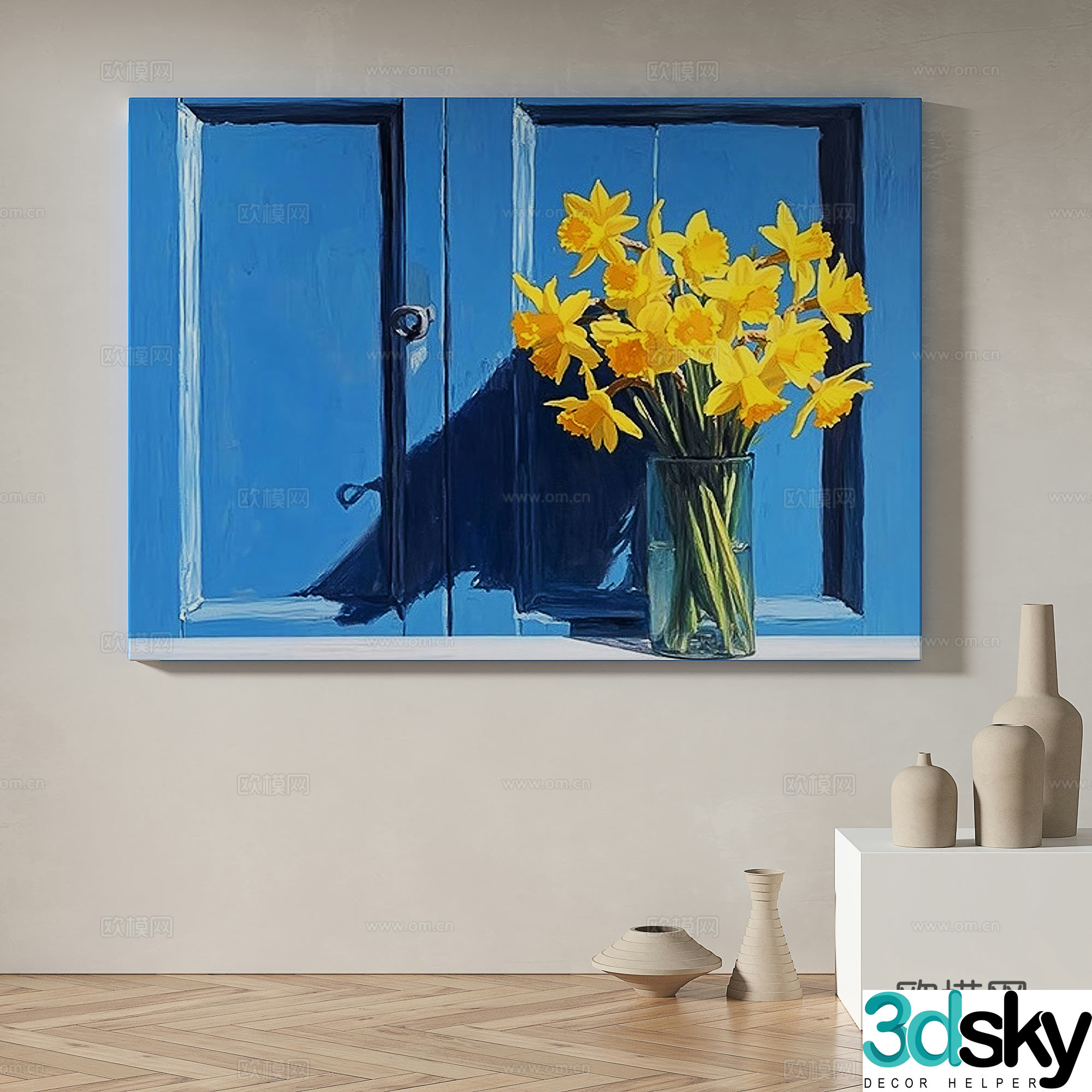 Modern simple abstract retro oil painting cream style decorative painting 3d model