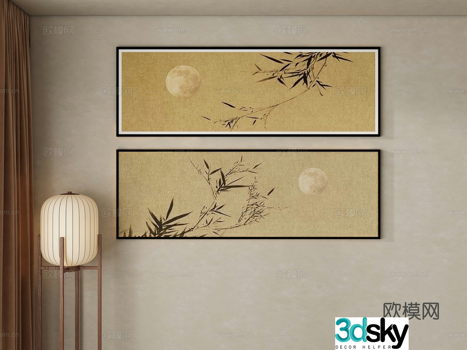 New Chinese style horizontal hanging painting 3D model