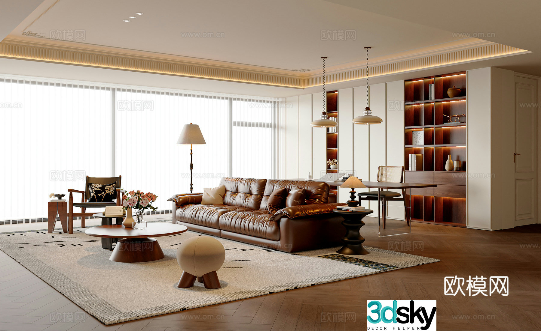 French medieval style living room French sofa coffee table combination desk chair bookcase study floor lamp 3d model