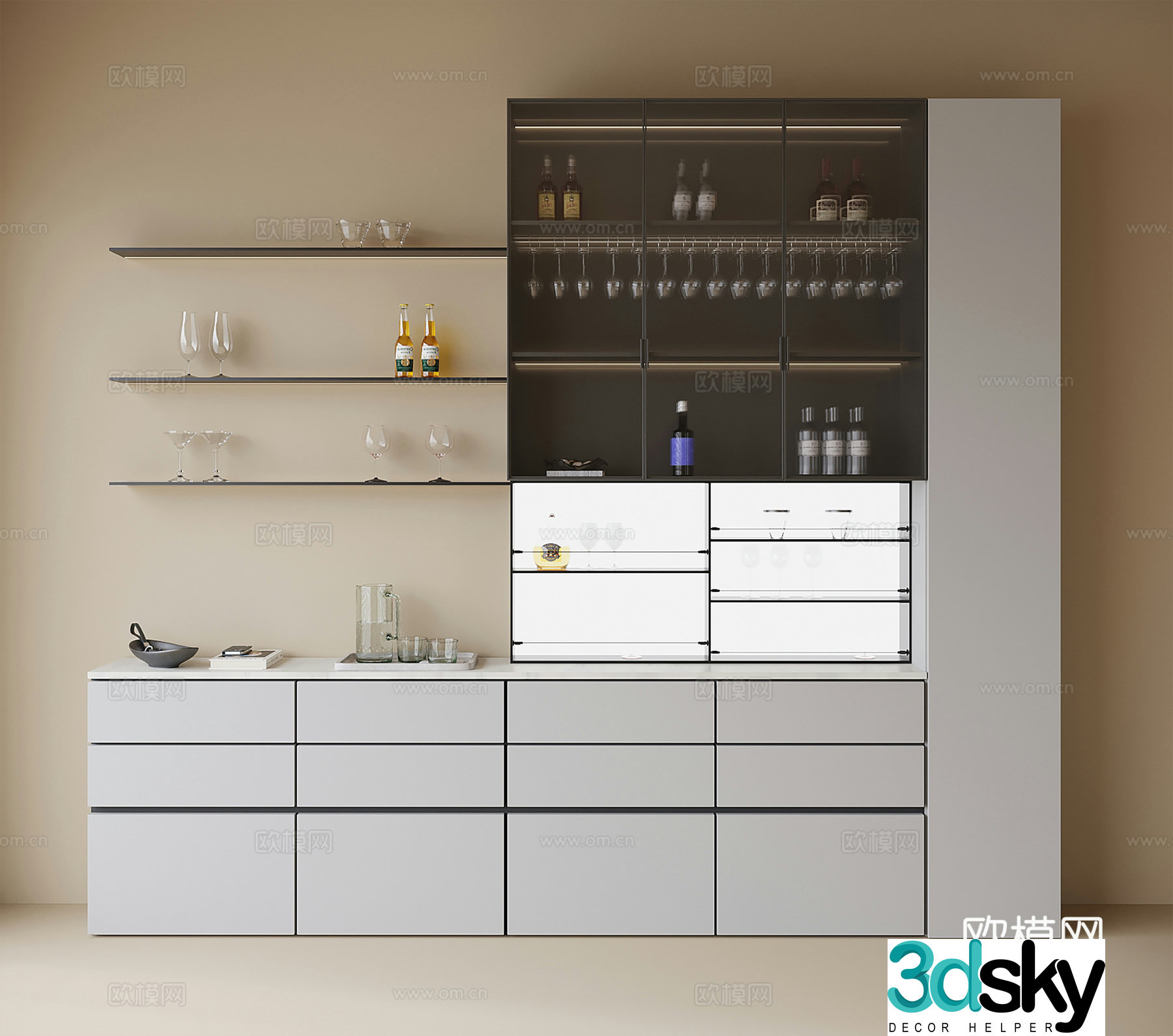 Modern wine cabinet sideboard 3D model