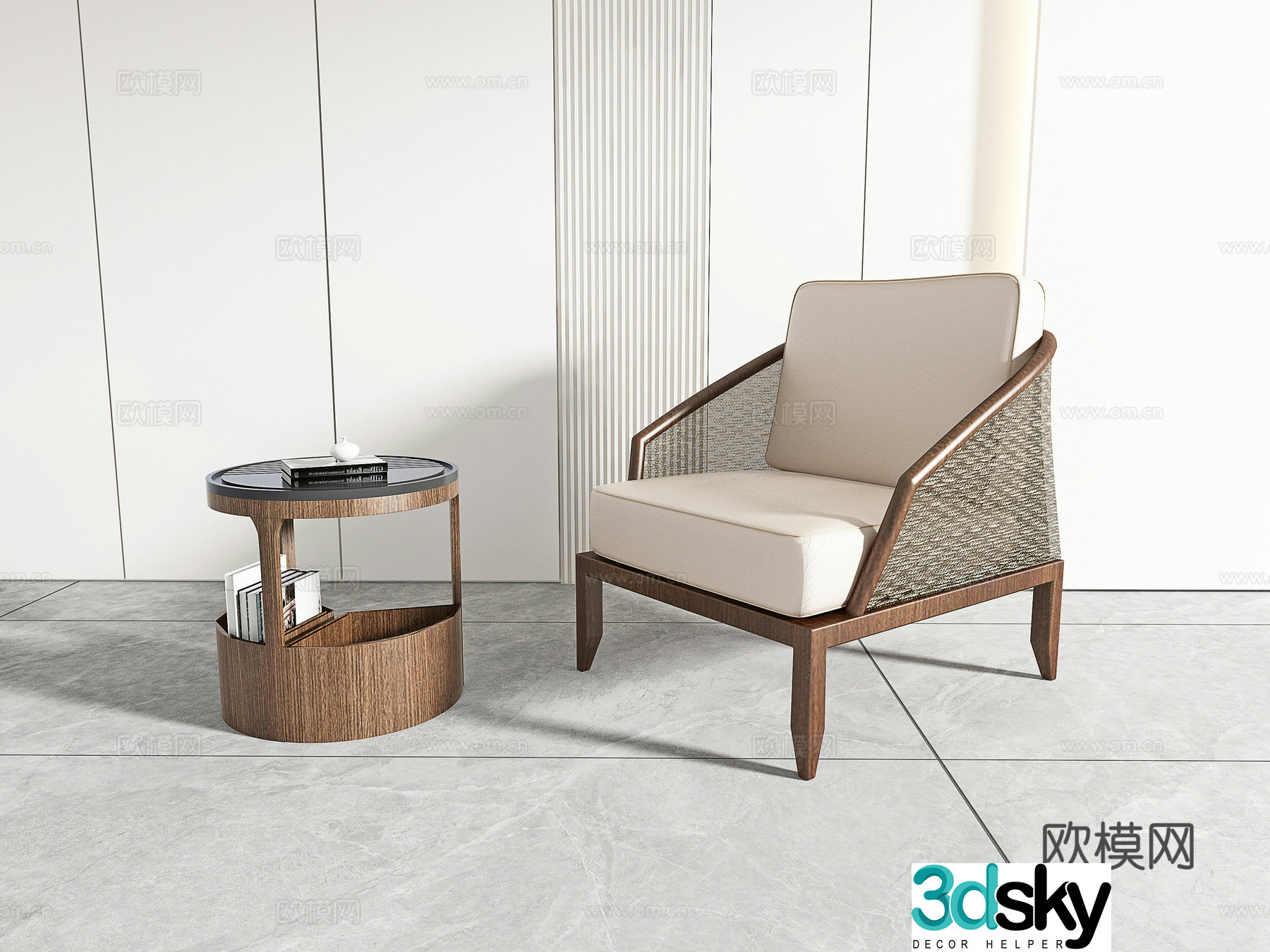 Chinese casual chair combination 3D model