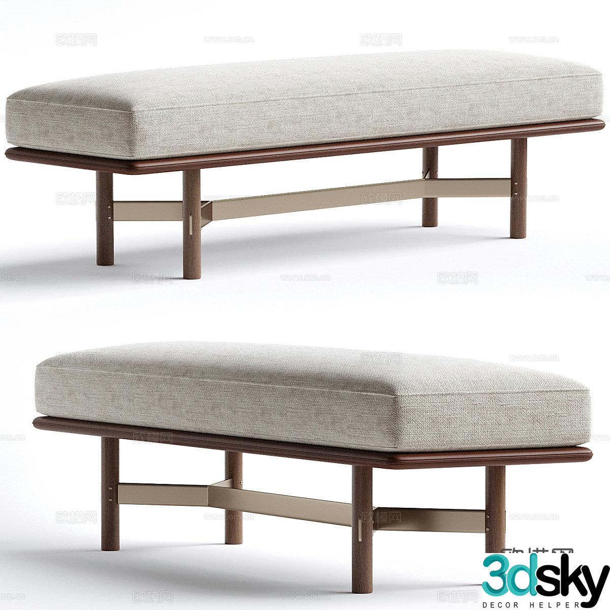 New Chinese light luxury fabric bench 3D model