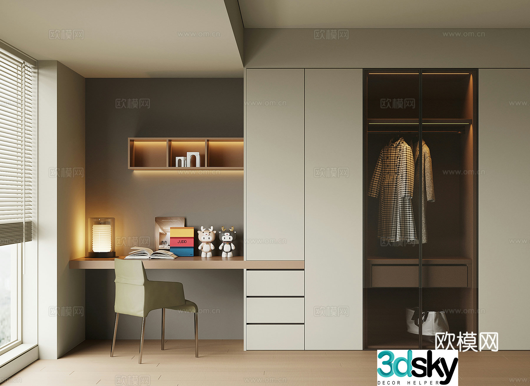 Modern desk integrated wardrobe 3d model