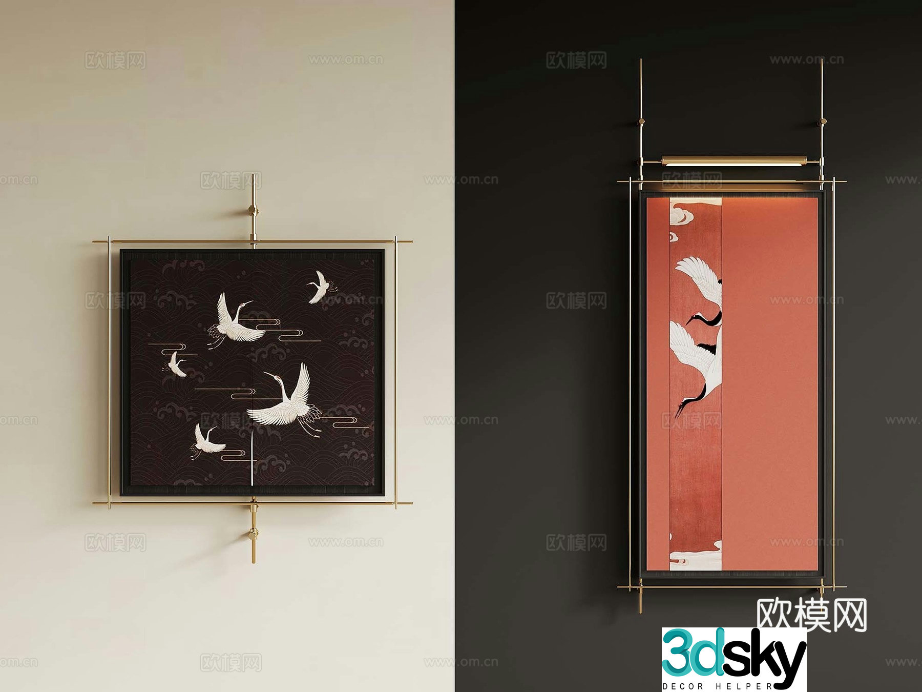 New Chinese style paintings wall decoration 3D model