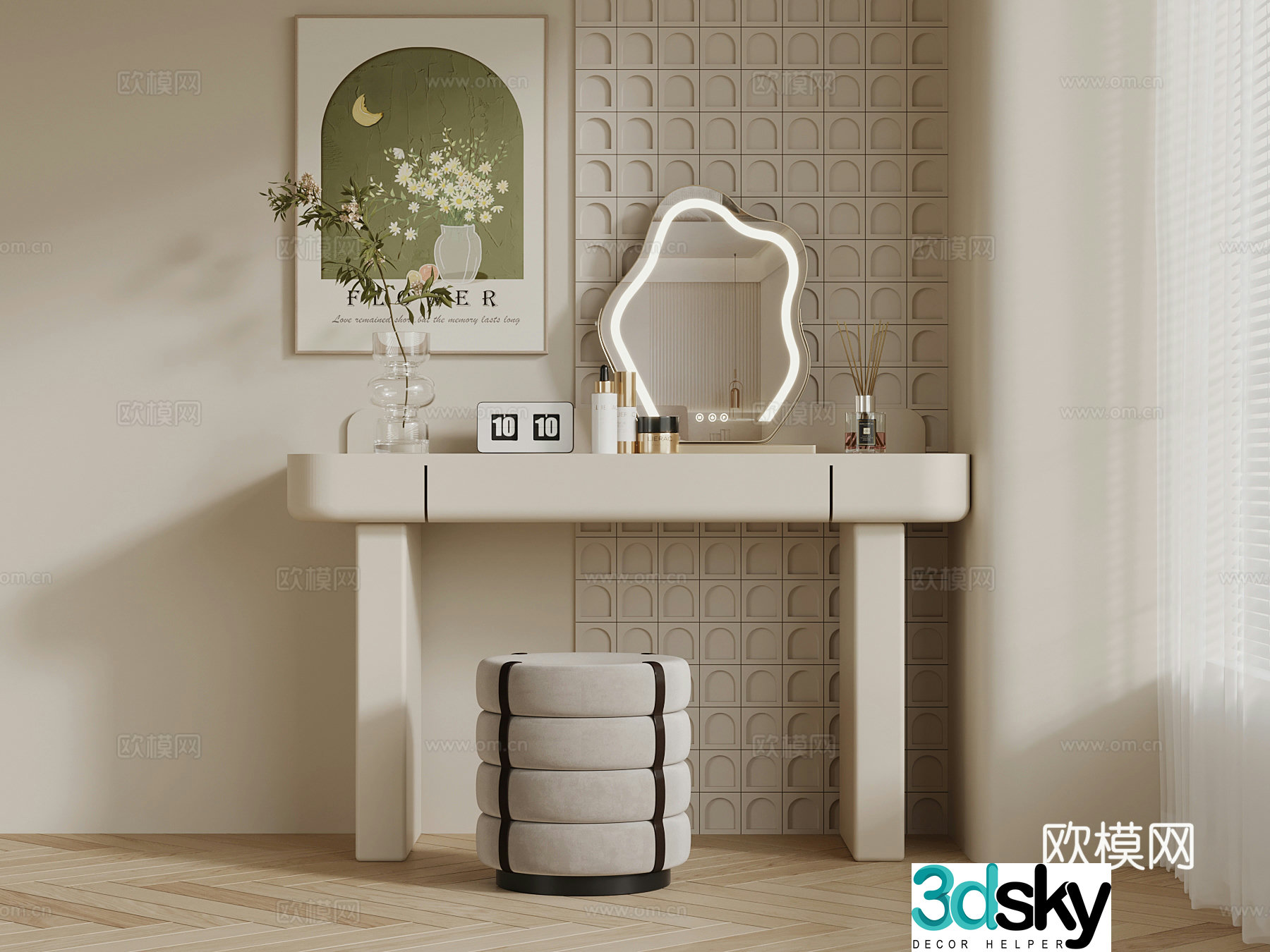 Dressing table French cream style splicing dressing table 3d model 3d model