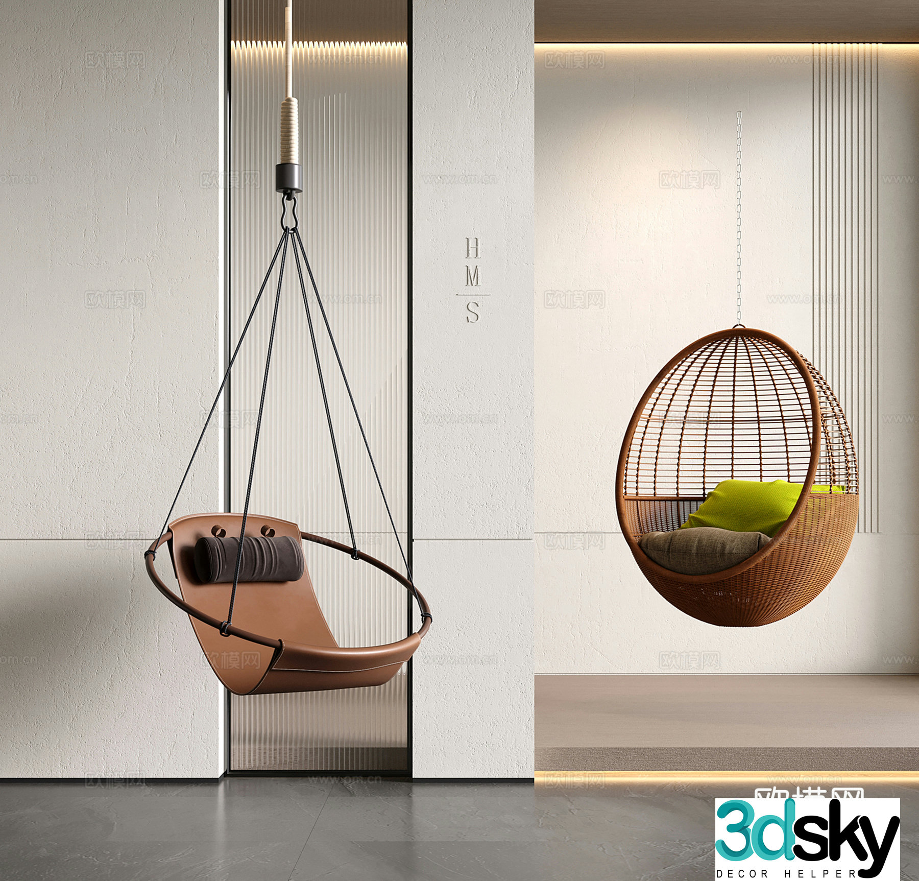 Modern swing chair leather casual chair bird’s nest hanging basket balcony rattan rocking chair 3D model