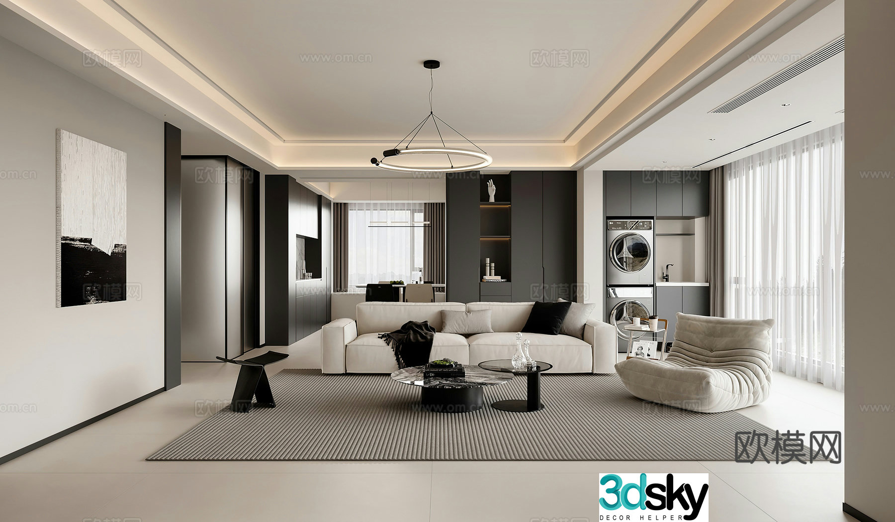 Modern living and dining room Combination hair casual chair TV background wall Italian living room Modern living room 3d model