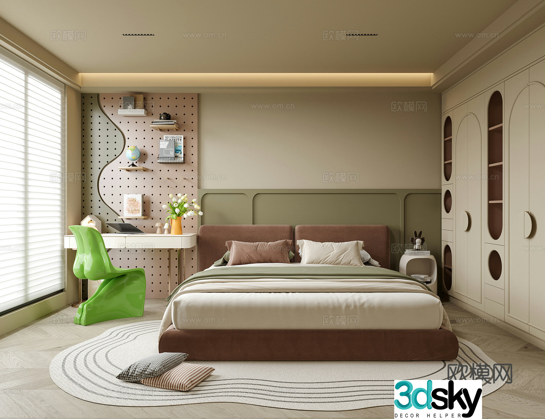 Modern universal children’s room girls’ room children’s bed children’s desk and chair 3d model