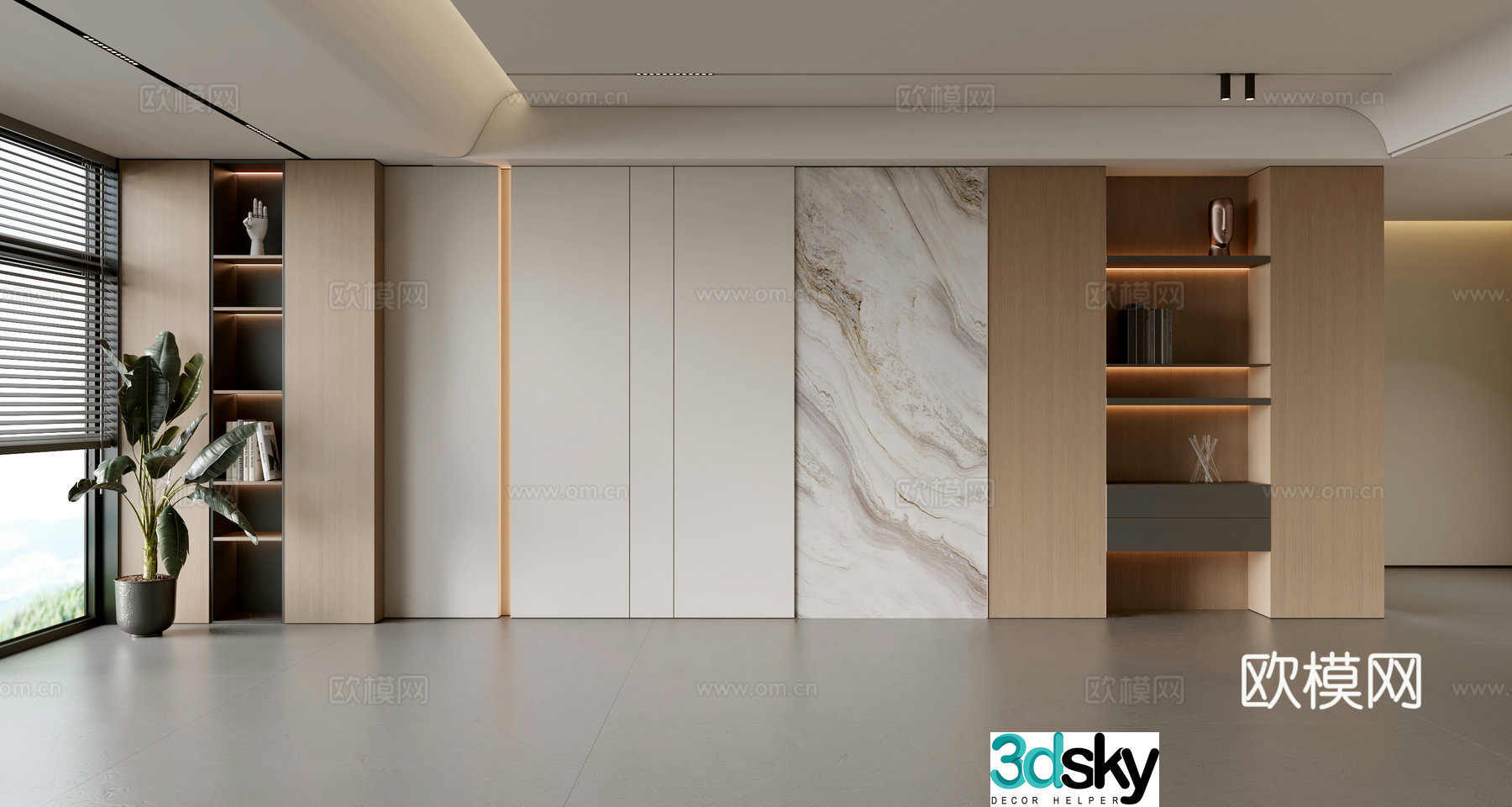 Modern simple sofa background wall modern ornament balcony cabinet living room cabinet wood veneer background wall 3d model