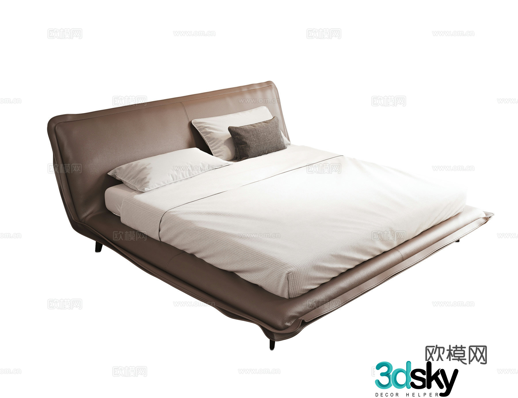 Modern double bed leather double bed master bedroom secondary bed senior bed brown double bed 3d model