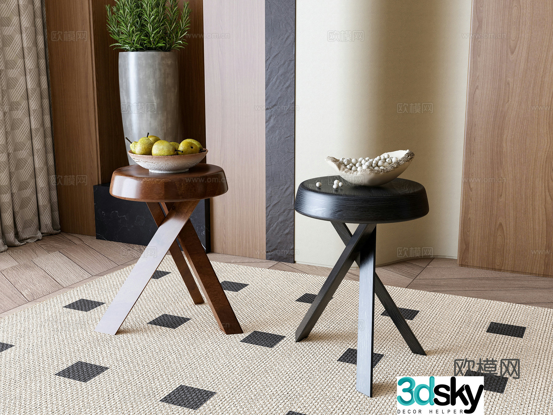 Modern stool combination 3d model