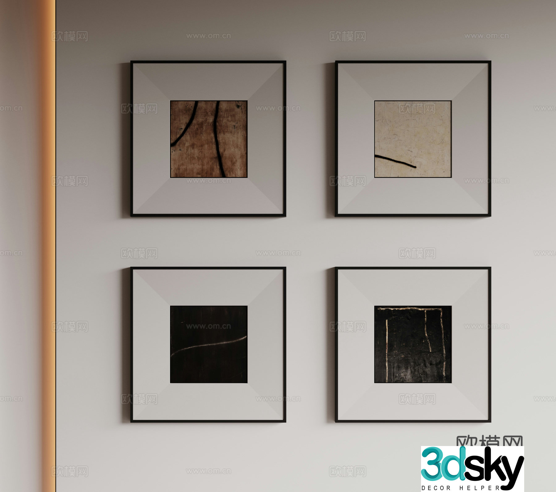Modern minimalist decorative paintings Waviva medieval style hanging paintings cream style decoration paintings Italian style hanging paintings black and white 3D model